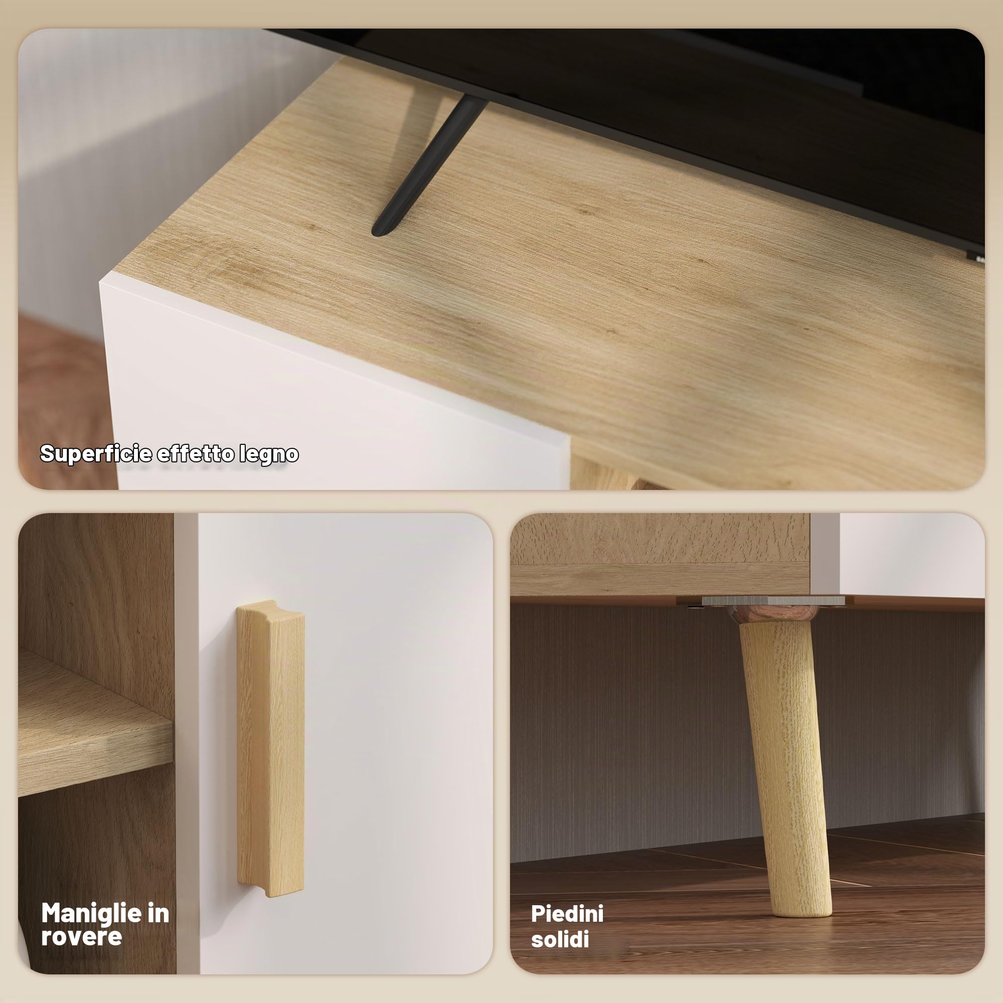 HOMCOM Mobile TV fino 50 pollici 2 armadi 110x36.2x42 cm Rovere bianco