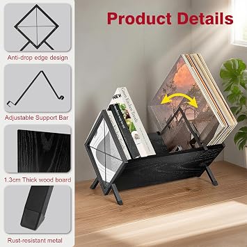 Vinyl Record Stand for 80-100 LPs, Metal Record Storage with Non-Slip Separator Clamp, Record Shelf Easy to Assemble, Black
