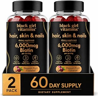 Black Girl Vitamins - Hair, Skin, and Nails Gummies with Biotin (6000 mcg), Zinc, Gelatin Free, Vitamin A, and Vitamin E - Gluten-Free. Made in The USA (Passion Fruit, 120 Count) 60 Day Supply