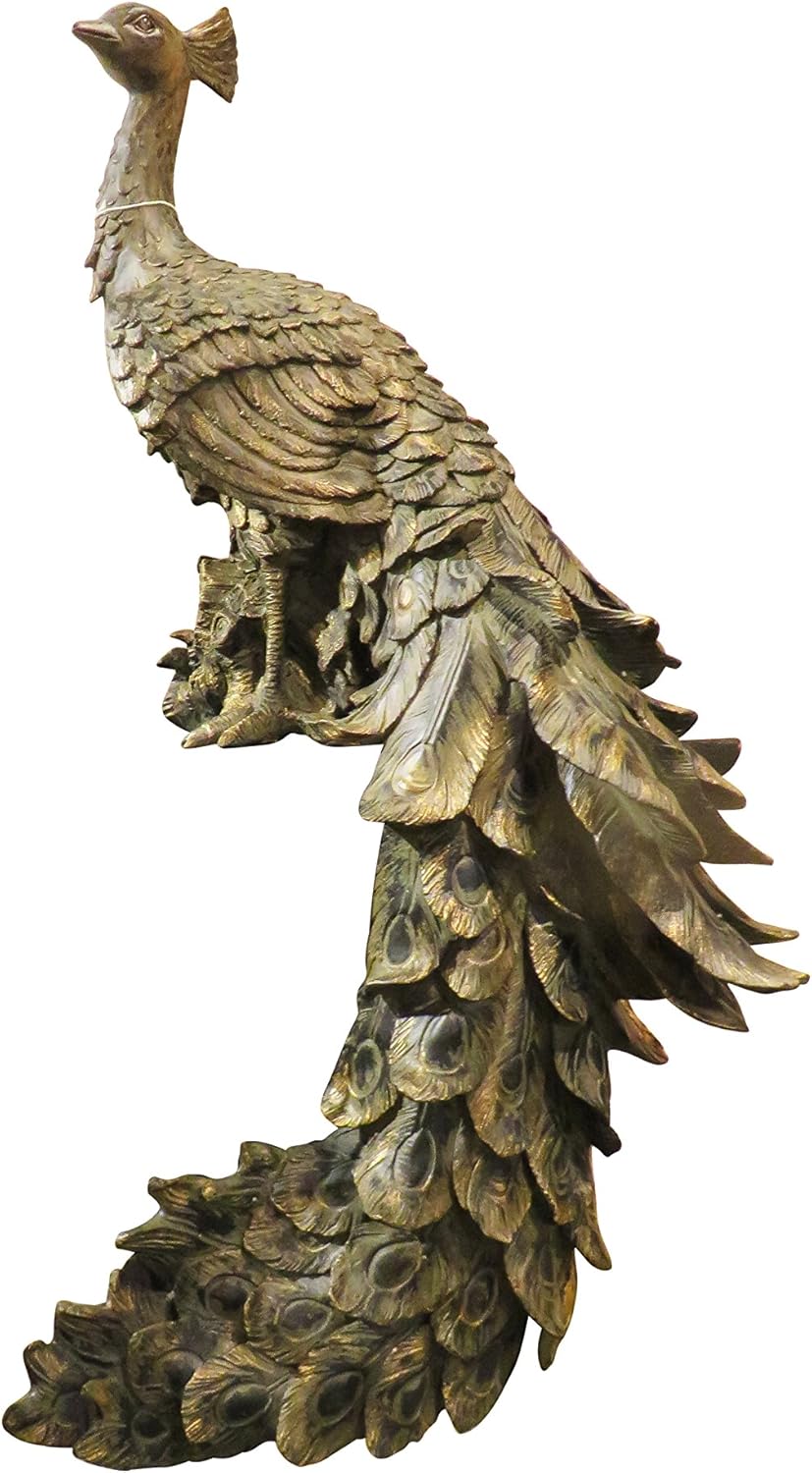 MY SWANKY HOME Stunning Extra Large 34" Peacock Shelf Sitter Statue Sculpture