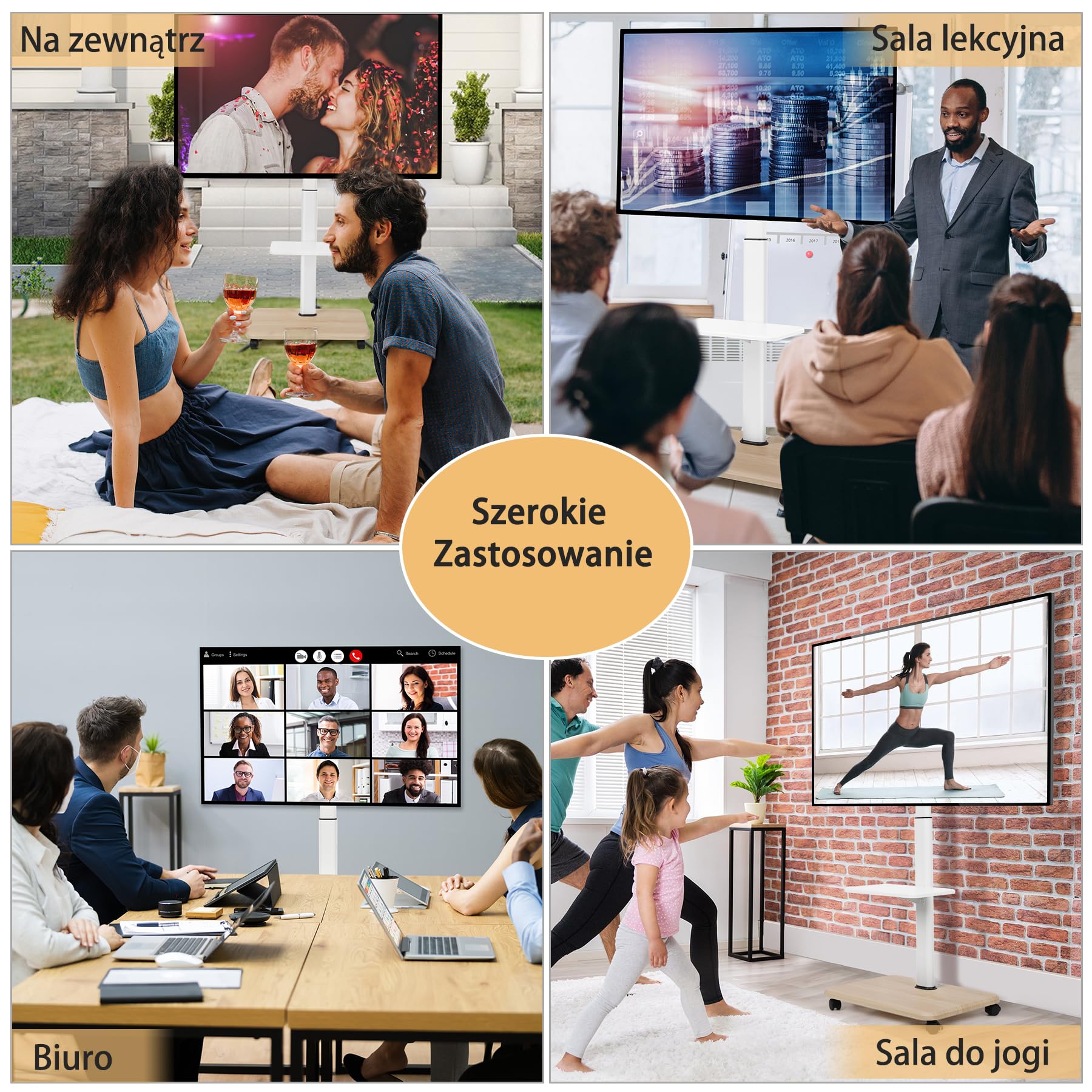 Hellsehen Stojak na telewizor na kółkach 32–70 cali, płaskie, zakrzywione ekrany LED LCD OLED o wadze do 45 kg, z regulacją wysokości, mobilny wózek na telewizor z zamykanymi kółkami i półką na