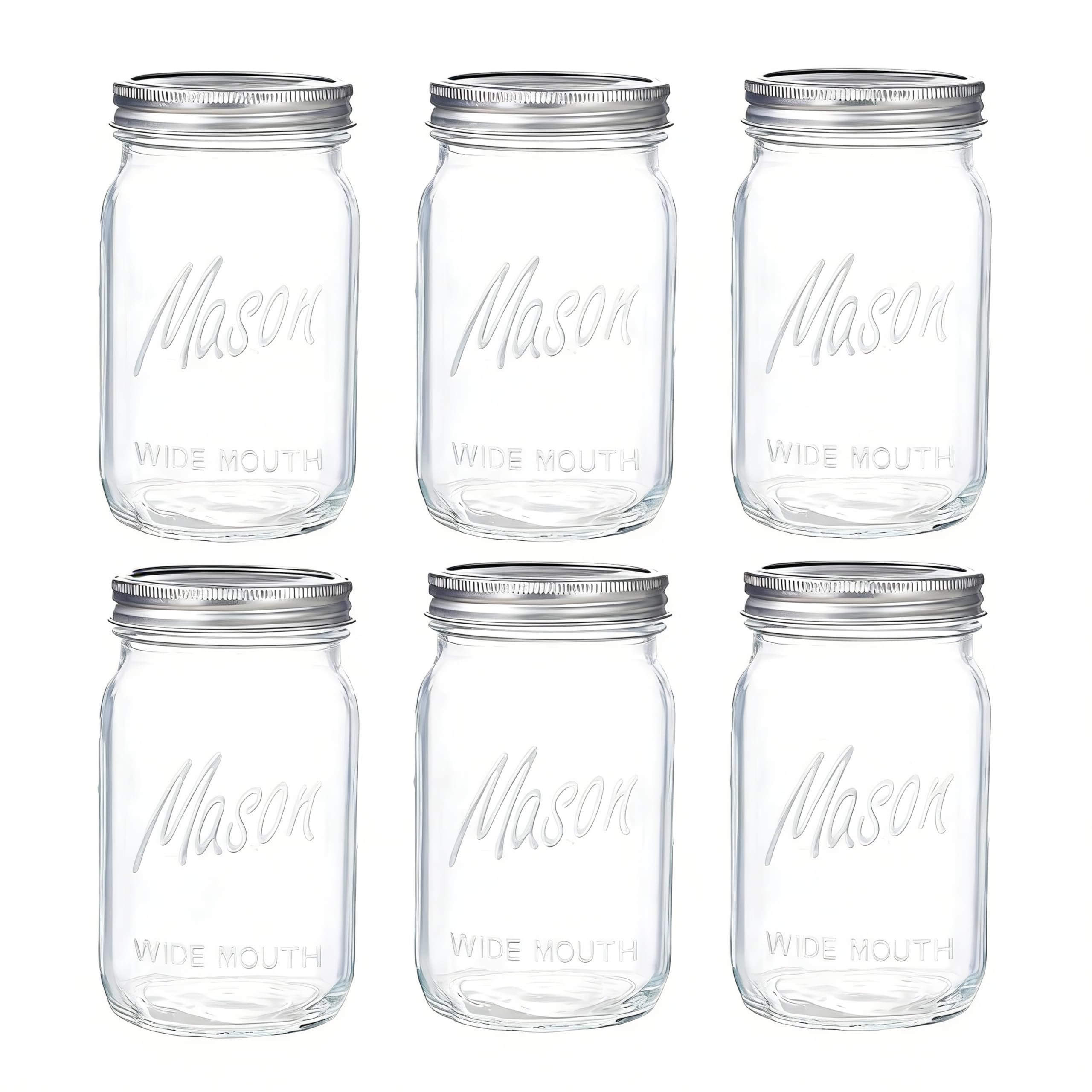 Photo 1 of WELLIFE Wide Mouth Mason Jars, 6 Pack Mason Jars 32 oz for Pickling, Canning, Fermenting and Food Storage, Microwave & Dishwasher Safe