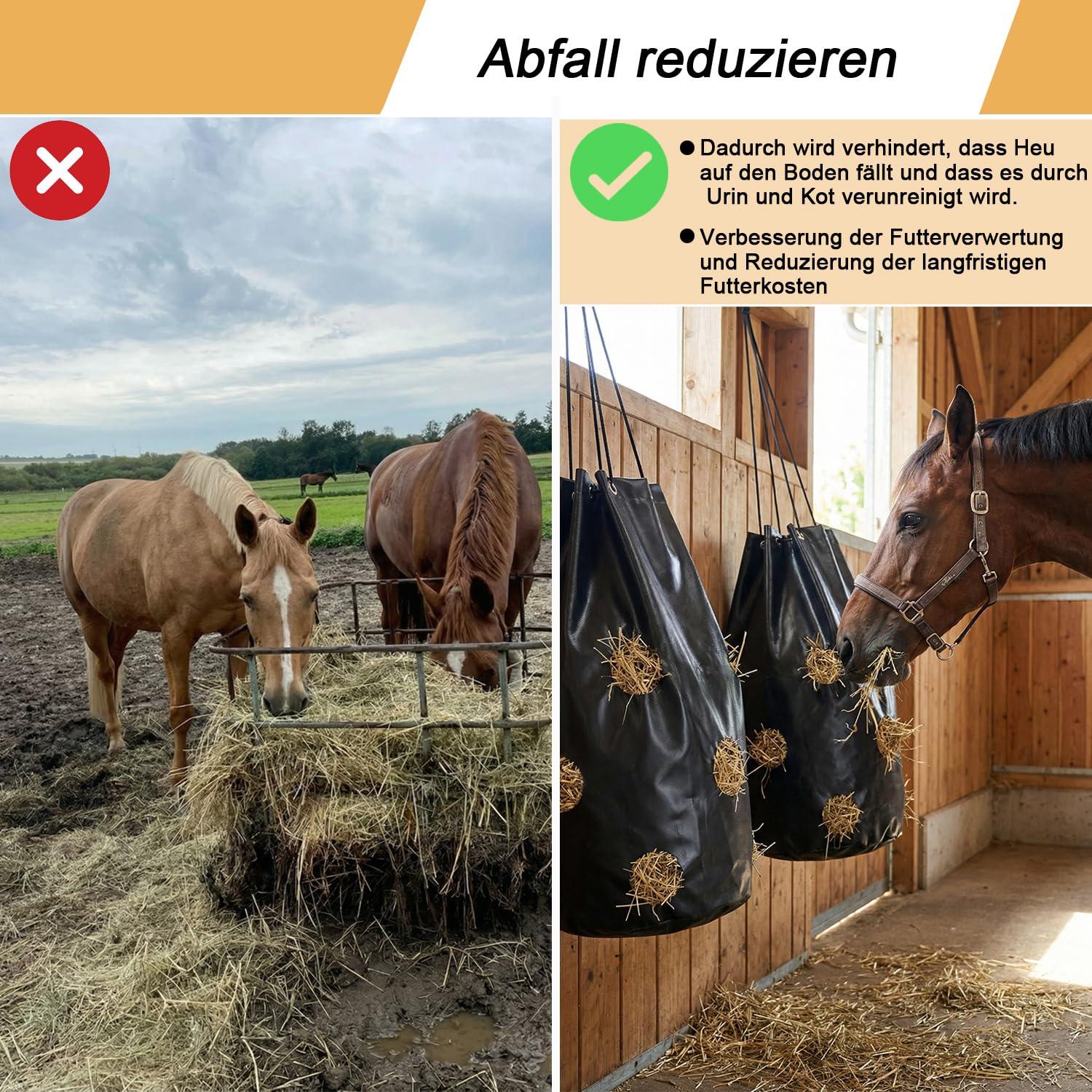 Heusack für Pferde;70 x 40cm heunetz Heubeutel für Pferde;88L Haybag, um das Fressen zu verlangsamen;reduziert Futterverluste;Leicht zu reinigen