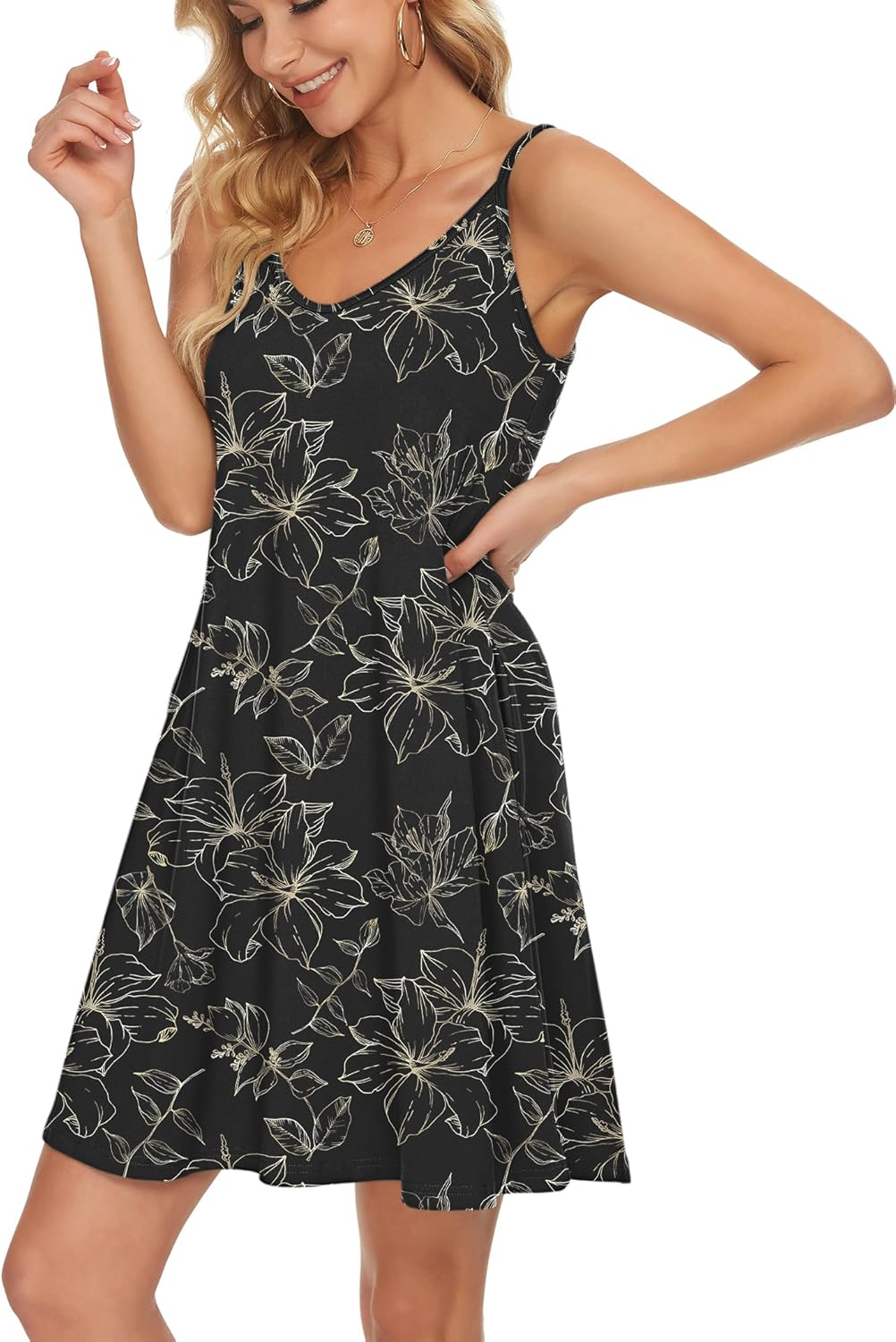 MISFAY Women's Summer Spaghetti Strap Casual Swing Tank Beach Cover Up Dress with Pockets - Image 2