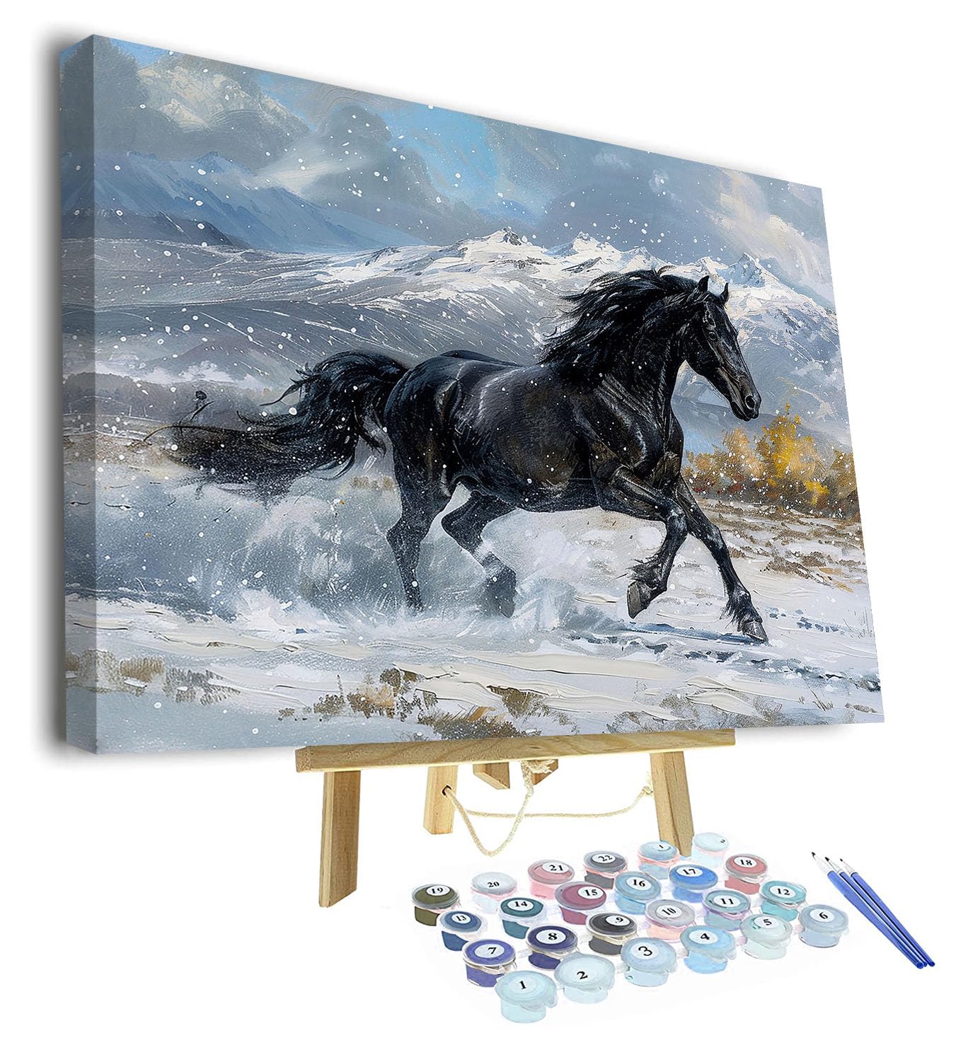 TISHIRON Black Horse Framed Paint by Numbers for Adults, Animals Paint by Numbers Kit for Adults, DIY Painting by Number on Canvas Oil Painting for Gift Home Wall Decor 16"x20"