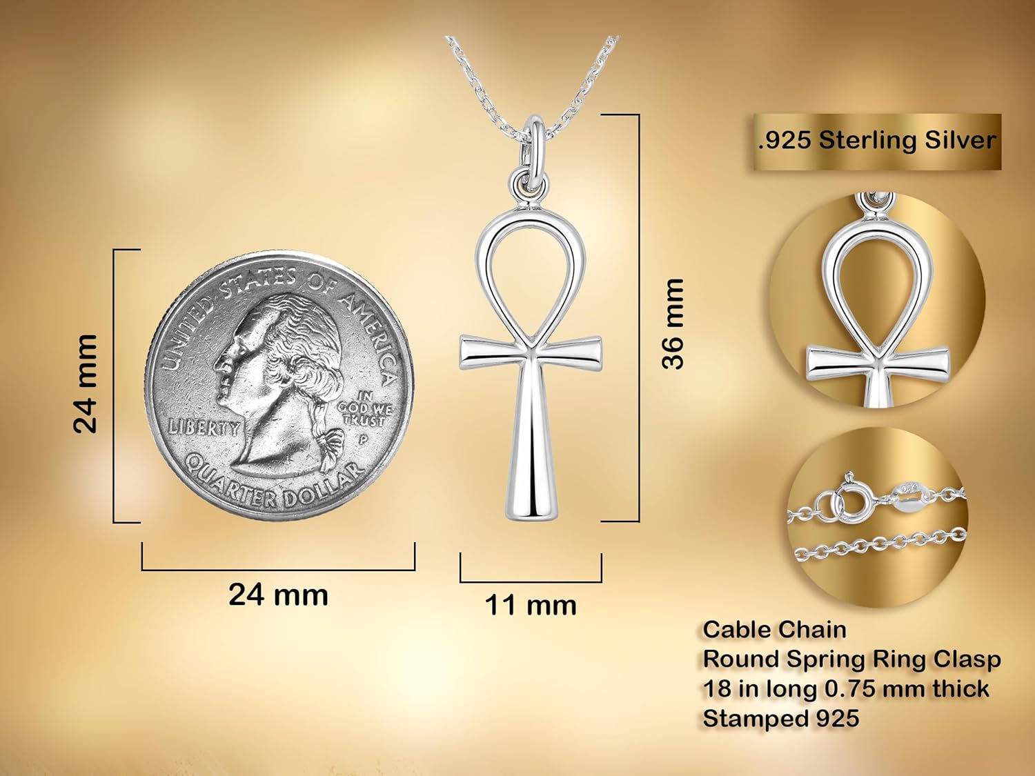 AeraVida Eternity Egyptian ANKH Religious Cross .925 Sterling Silver Necklace