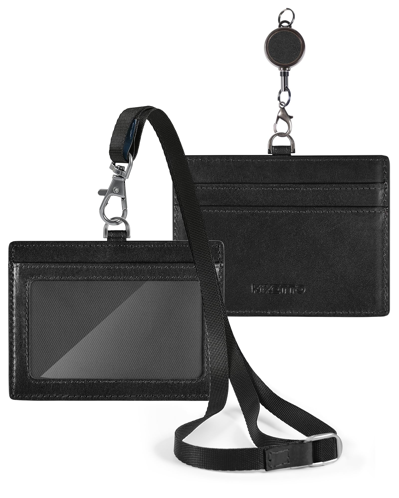 Amazon | IDカードホルダー 栃木レザー 本革 リール付き 名札 両面収納