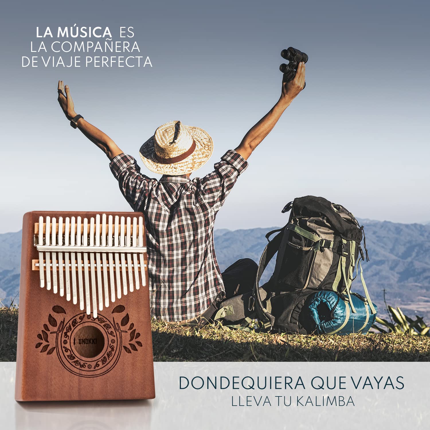 El piano de pulgar de 17 teclas UNOKKI Kalimba, una mbira de caoba de primera calidad, liviana y duradera en color marrón chocolate, es un regalo de bienestar y reducción del estrés para todos.