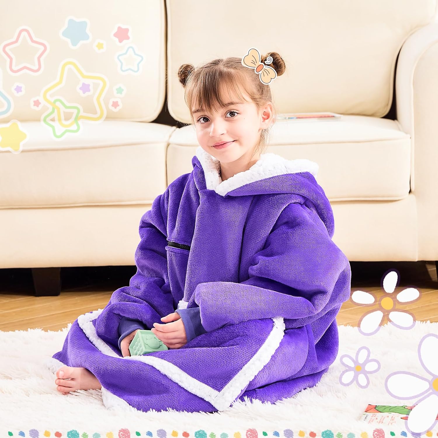 IFNOW Wearable Blanket Hoodie For Kids, Blanket Hoodie For Kids With Hood And Pockets, Girls Oversized Blankets Gift for Boys - Image 8