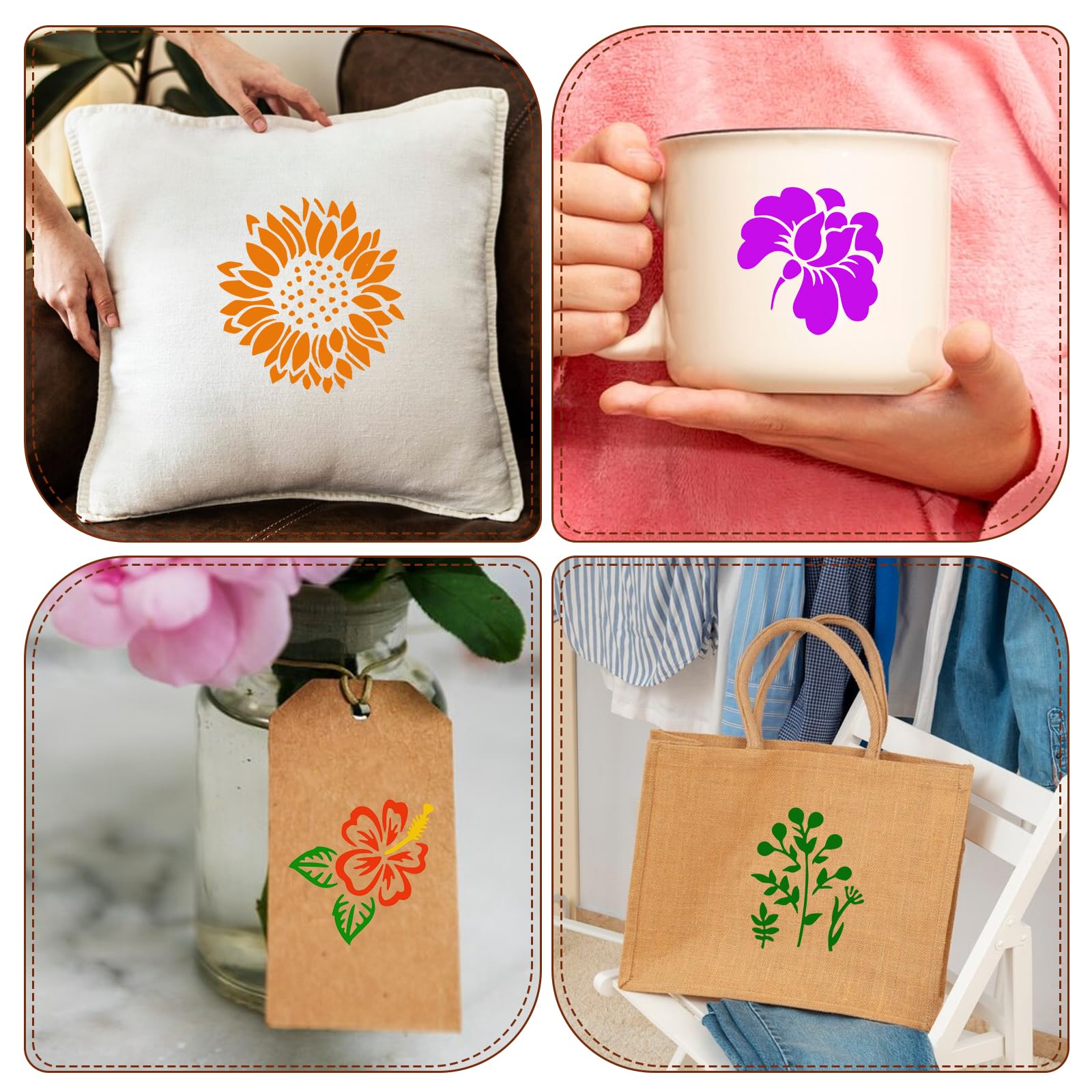 20 Stencil Per Pittura Su Legno E Parete, Motivi Floreali, 7,6x7,6 Cm, Riutilizzabili In PET, Per Fai Da Te E Album