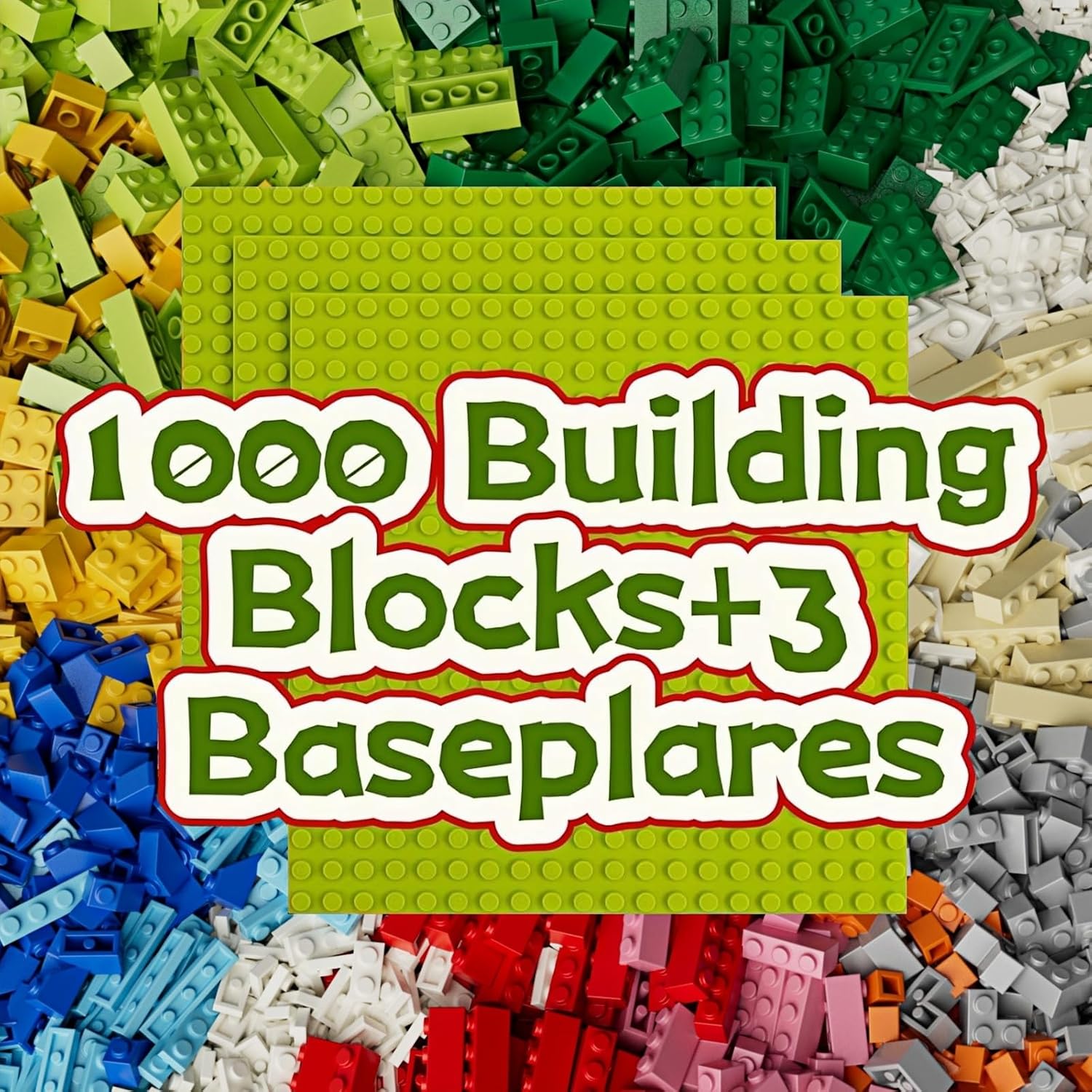 300Pieces Building Blocks Bulk, 12 Sizes Multiple Mixed Colors, Compatible with LEGO and All Other Brands (1000 Pieces)