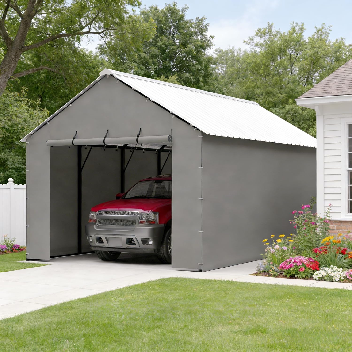 Metal Carport Sidewalls for 20ft Heavy Duty PE Tarp Enclosure Panels for 12x20ft, 20x20ft, 20x25ft Carport Garage, Waterproof Windproof Weather Strip, Frame Not Included (Gray,2 Packs