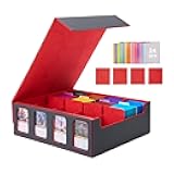 Venssu Card Storage Box for Trading Cards with Card Supporters, 3000+ MTG Deck Box with 24 Colorful Divider Tabs, Trading Card Storage with Viewing Windows Fits for Magic Game(Black and Red)