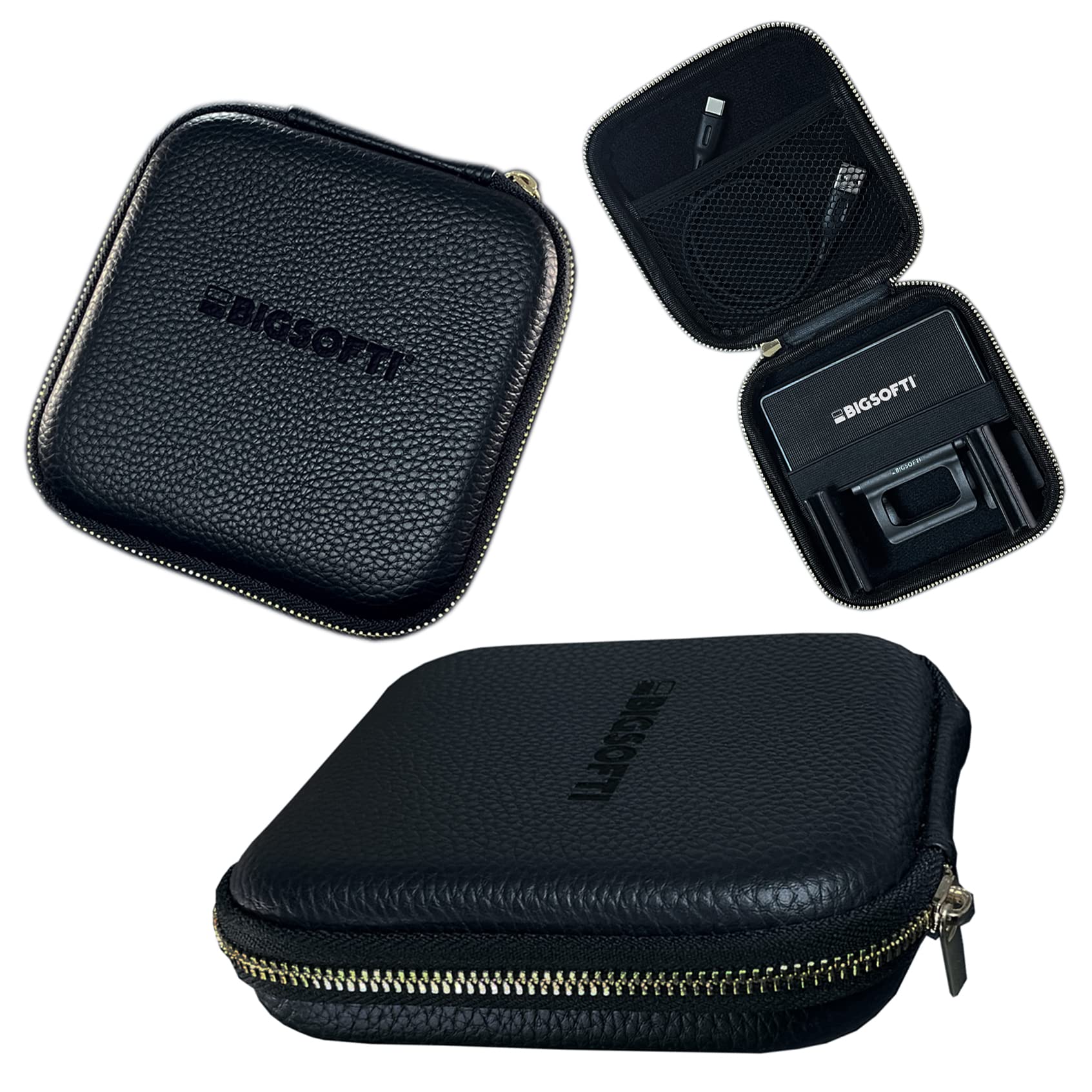 BIGSOFTIThe Big Soft Case - Carry Case for Your One & Accessories, Black & Gold, Black Leather look portable hard case with gold zipper detailing