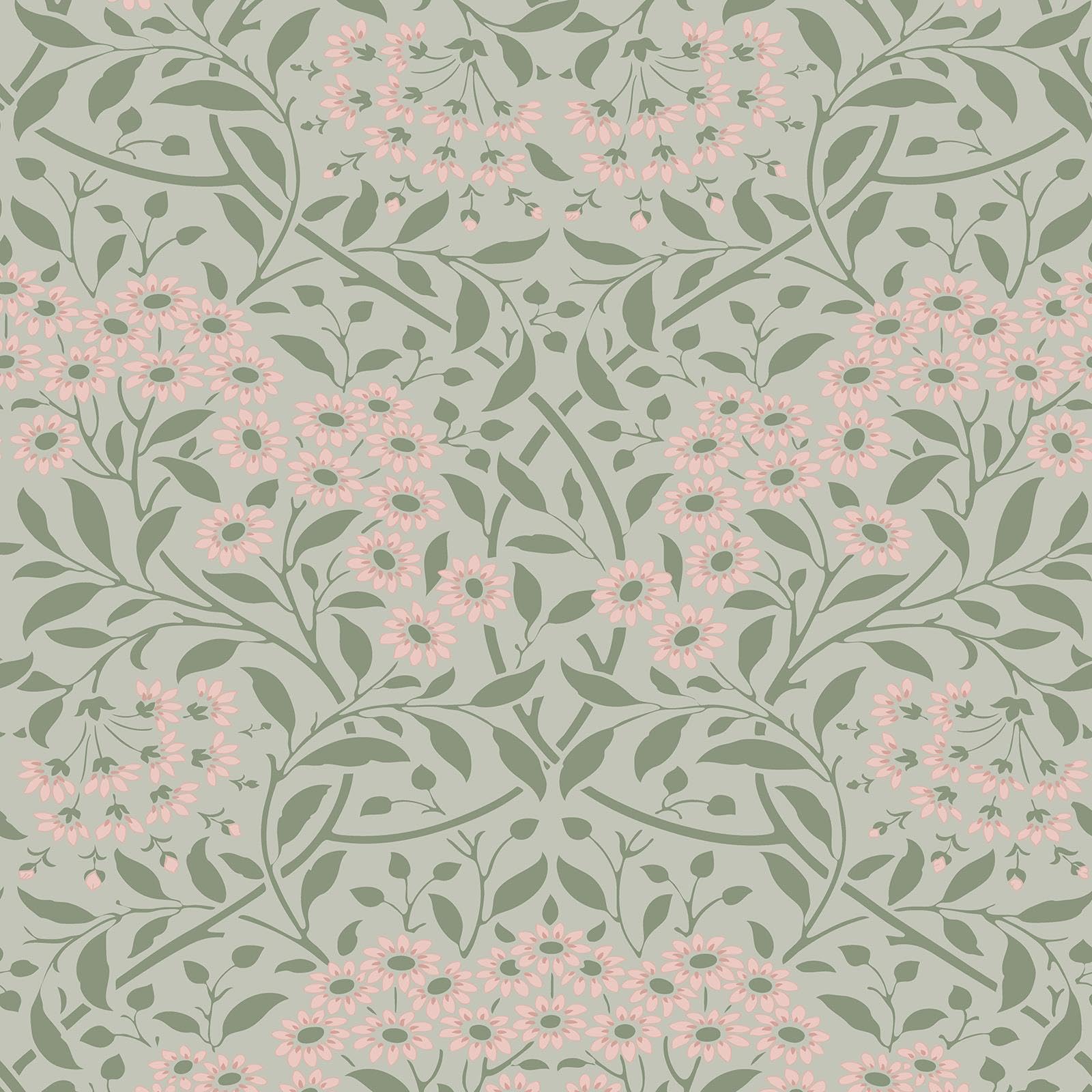 World of Wallpaper Vintage Floral, Damask, Sage Green/Pink (AF0037)