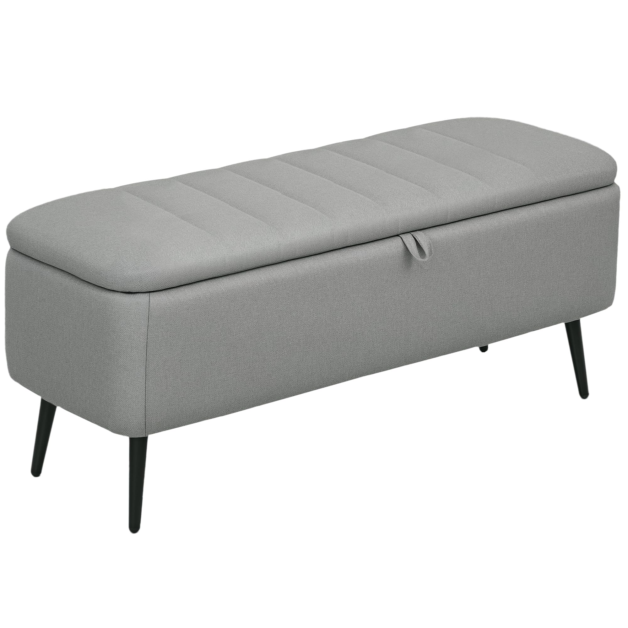 HOMCOM Storage Ottoman with Flip Top, Steel Legs, for Bedroom, Light Grey