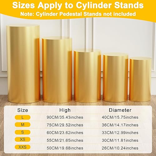 Miniatura 2 de Juego de 5 fundas para pedestal de elastano cilíndrico, color dorado, para fiestas, bodas, pilares, baby shower, mesas de postre, fiesta de