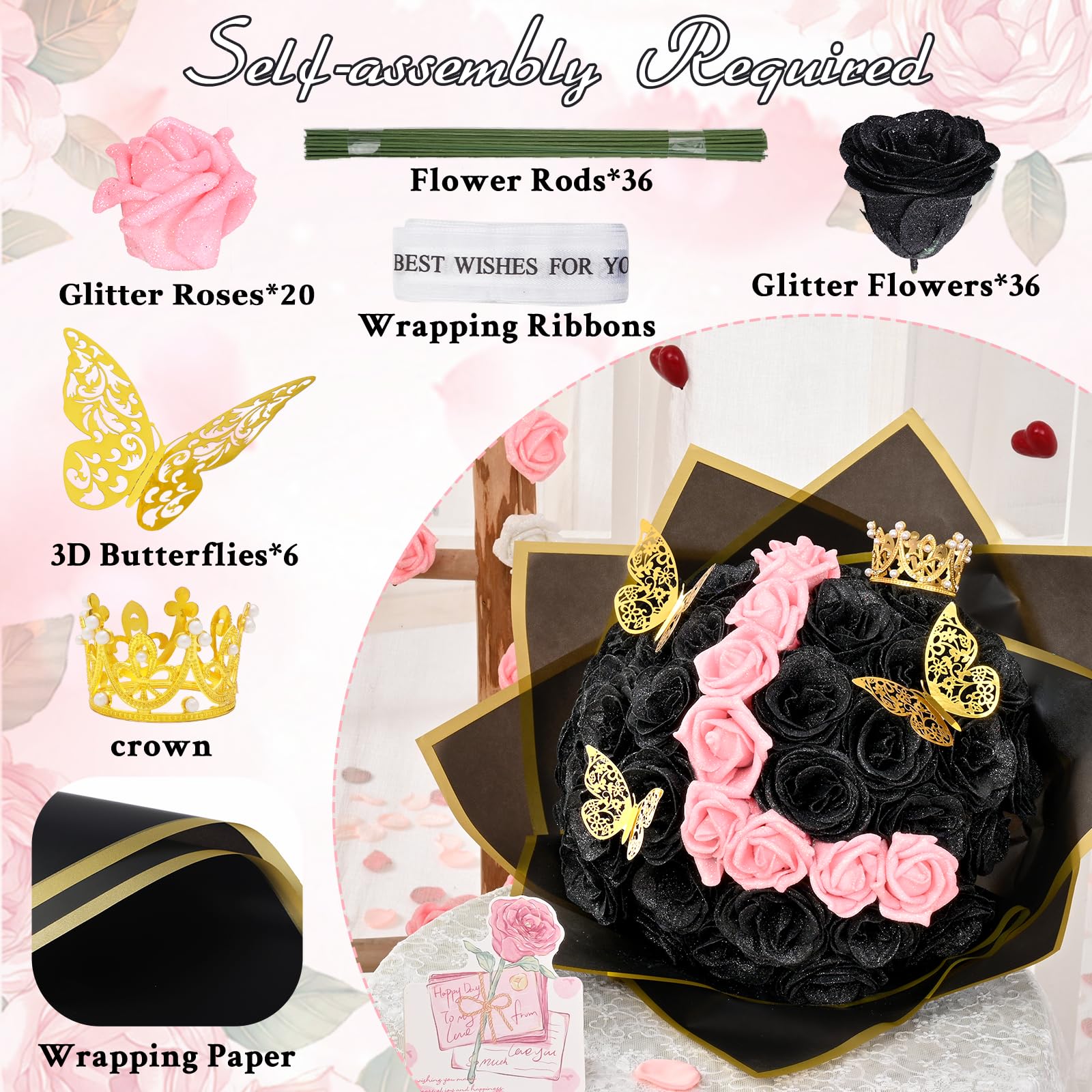 HTH glitter setup（BLACK） Amazon.com: ZXH Glitter Rose Bouquet - Artificial Flowers