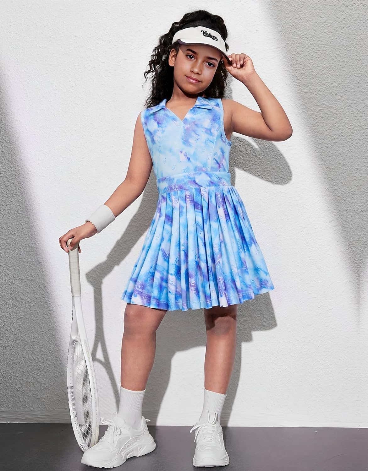 JiAmy Girls Tennis Dress Sleeveless Polo V Neck Athletic Dress Cutout Back Printed Pleated Girls Golf Dresses 3-12 Y - Image 2