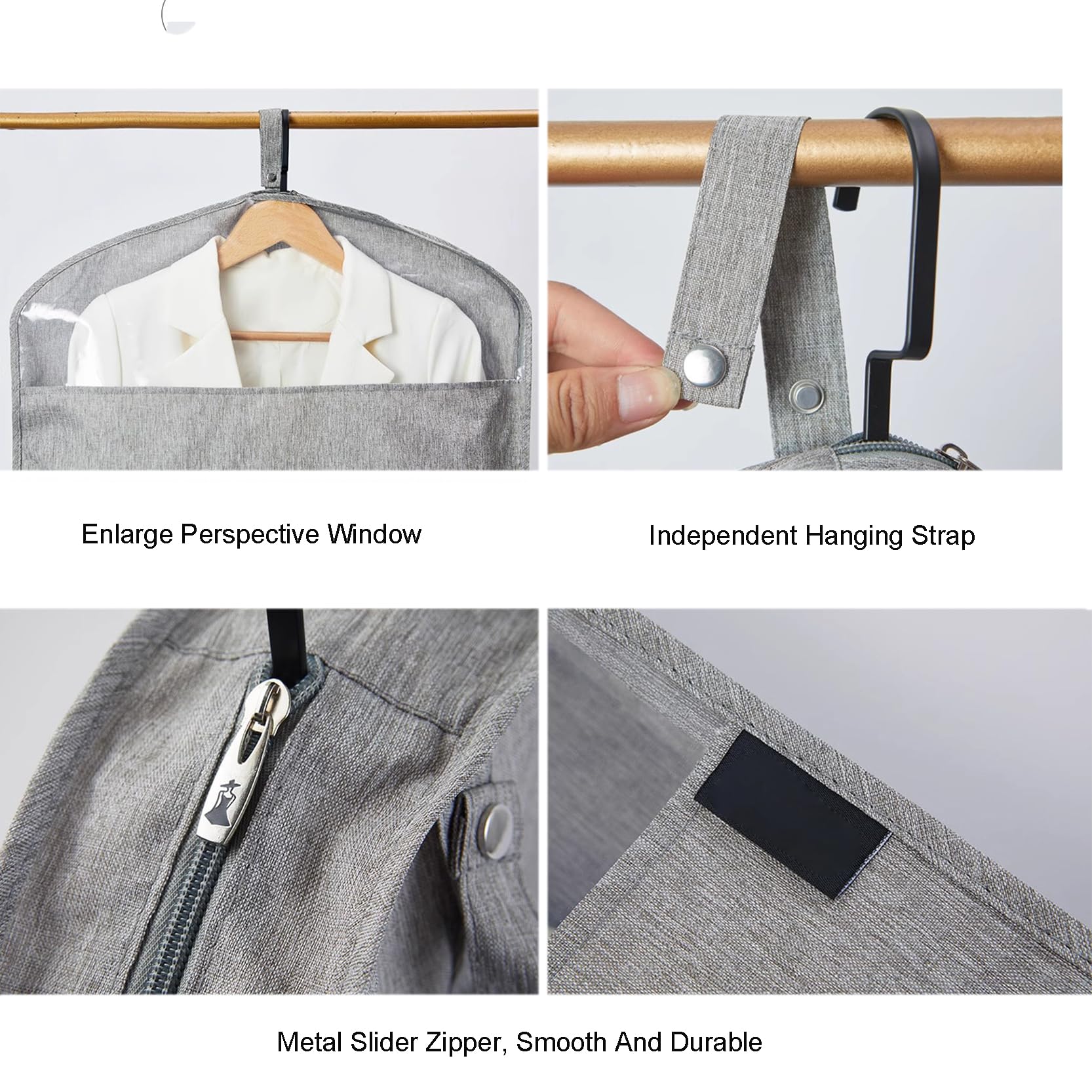 2 Piezas Fundas para Ropa Transpirables, Fundas para Ropa A Prueba De Polvo con Cremallera Y Ventana Transparente, Fundas para Trajes De Lino De Algodón para Colgar Ropa, Armario, Viajes,Grey-58x