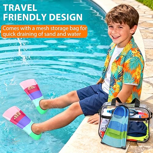 Miniatura 8 de Gintenco Aletas de natación para niños, aletas de entrenamiento de natación para natación, aletas de tamaño de viaje con bolsa de malla, aletas de