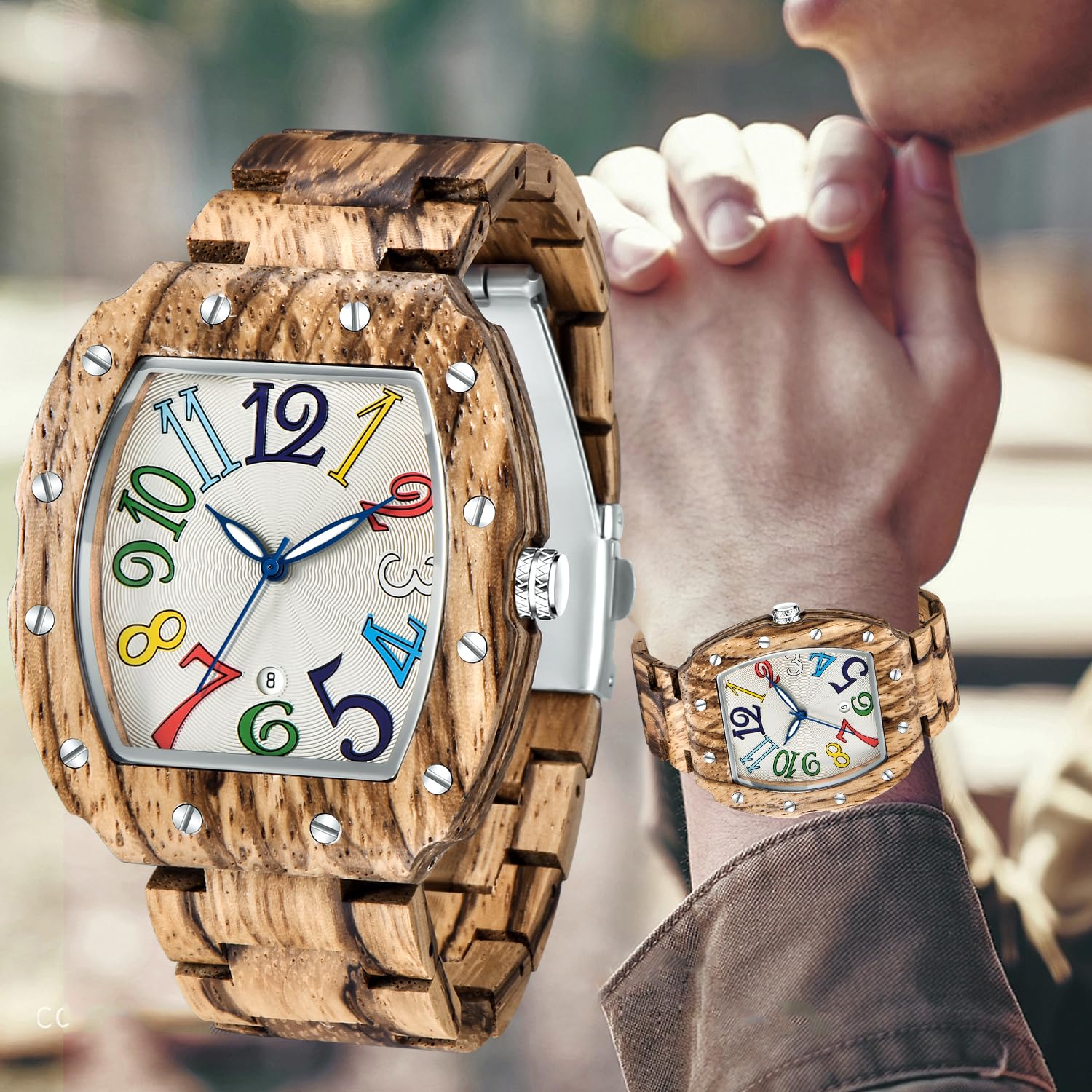 Tiong Orologio in legno da uomo | Orologio in legno al quarzo impermeabile da uomo Night Glow | Confezione regalo esclusiva | Orologio in materiale naturale…