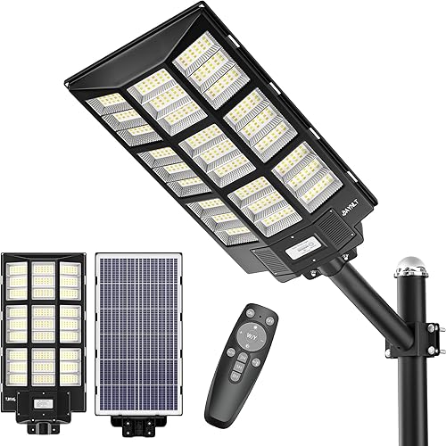 JAYNLT 2PACK 1000W Solar Street Lights Outdoor,180000LM 6500K Solar Parking Lots Lights Dusk to Dawn, IP67 Waterproof Solar Security Lights with