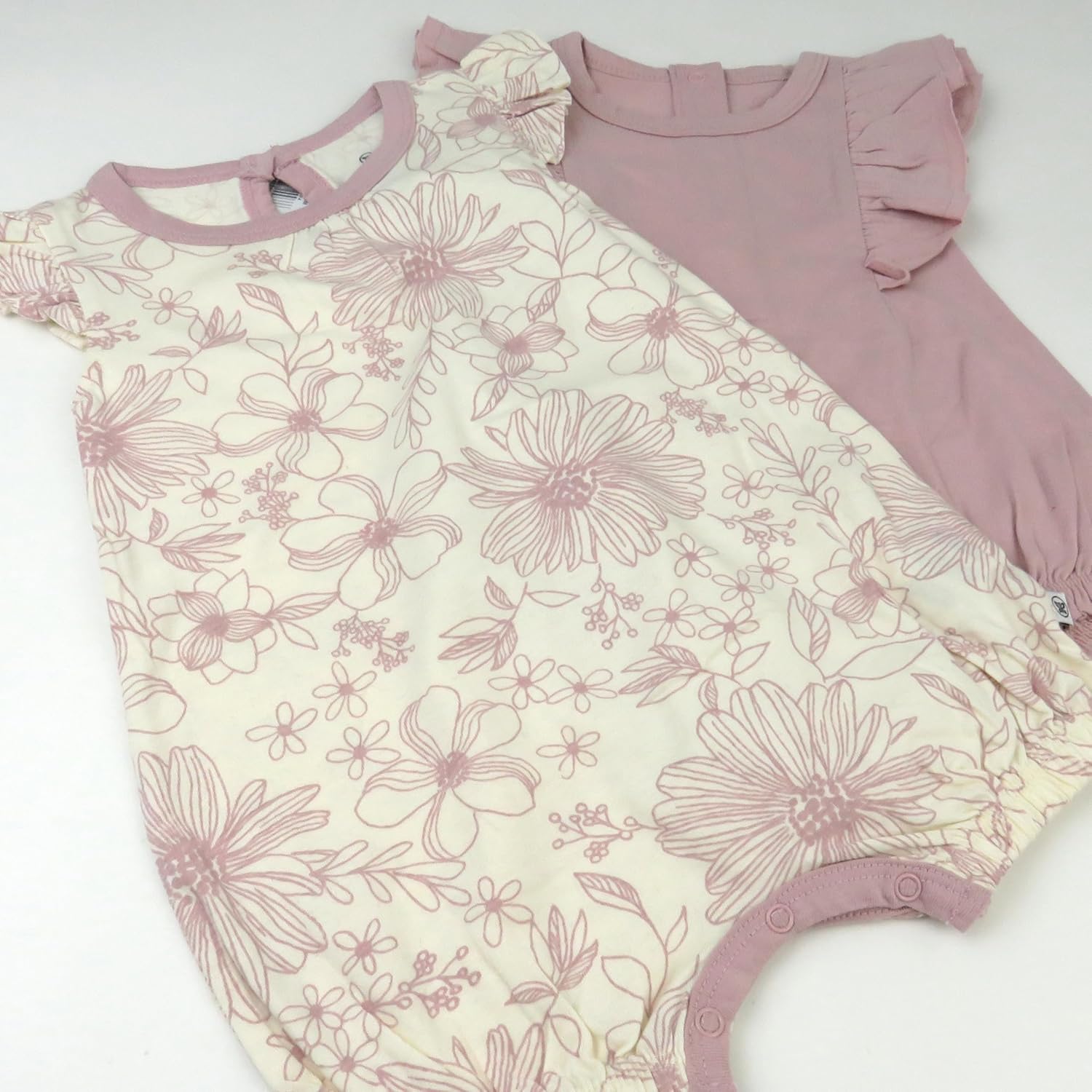 HonestBaby Romper and Ruffle Bodysuit Dress 100% Organic Cotton for Infant Baby and Toddler Girls