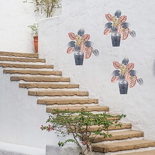 Miniatura 2 de Adeco Decoración de pared de hojas de metal de 19 pulgadas en jarrón para el hogar, esculturas artísticas para la sala de estar, dormitorio,