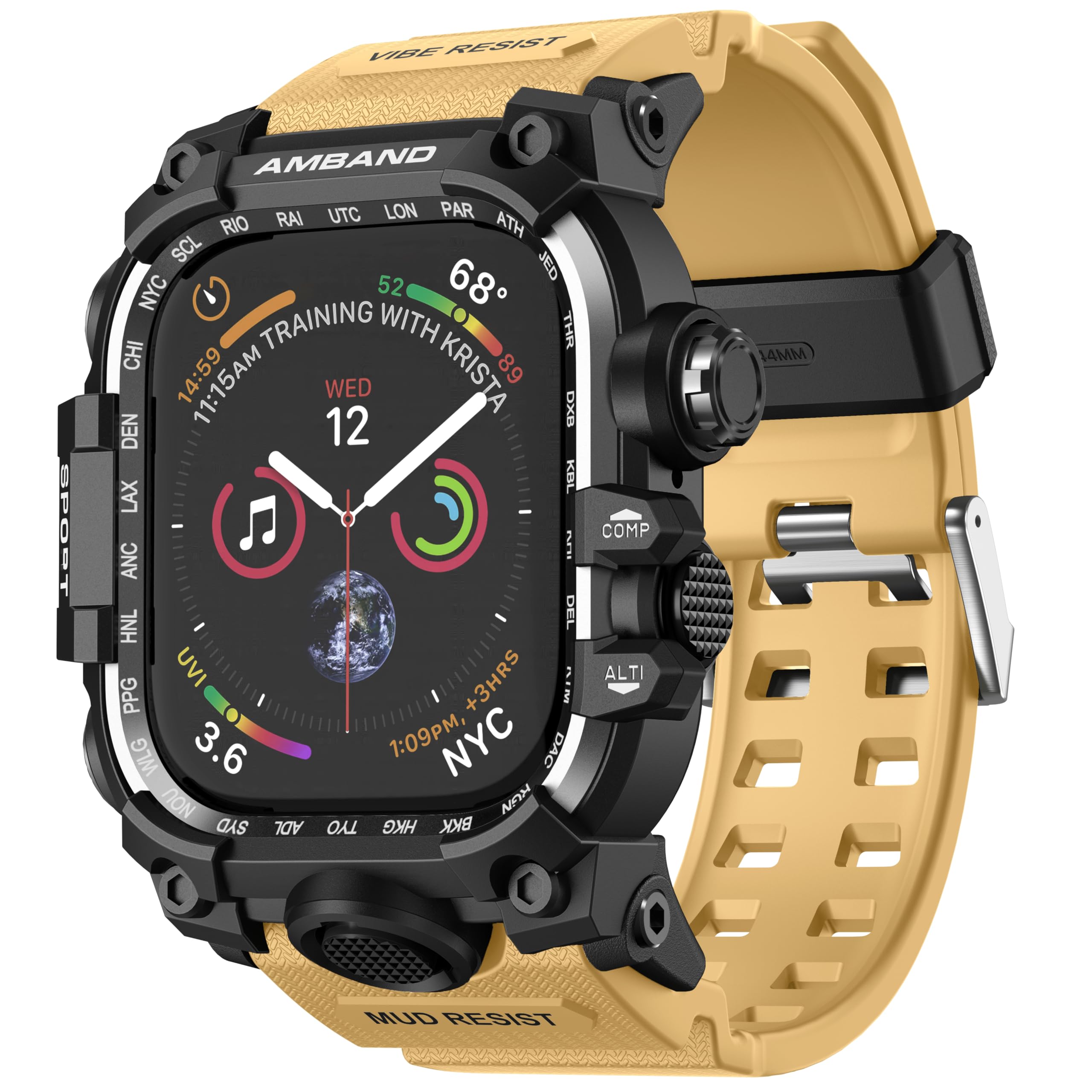 amBand Rugged Case with Band for Apple Watch 44mm, Compatible with iWatch Series SE 3/SE 2nd Generation/SE/6/5/4, Military Grade Shockproof Bumper