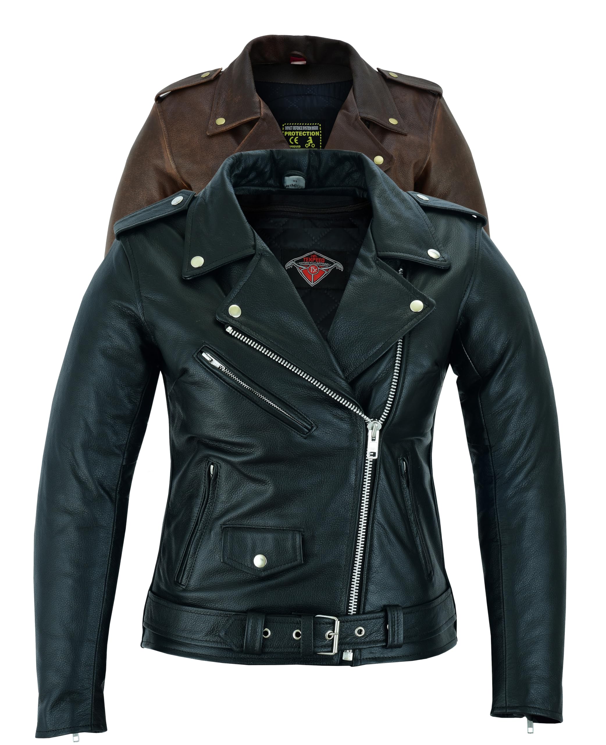 Texpeed perfect Marlon Brando Chaqueta de moto de cuero para mujer - Chaqueta de moto Touring de protección genuina CE Armor Biker (EN 1621-1) Negro - 5XL
