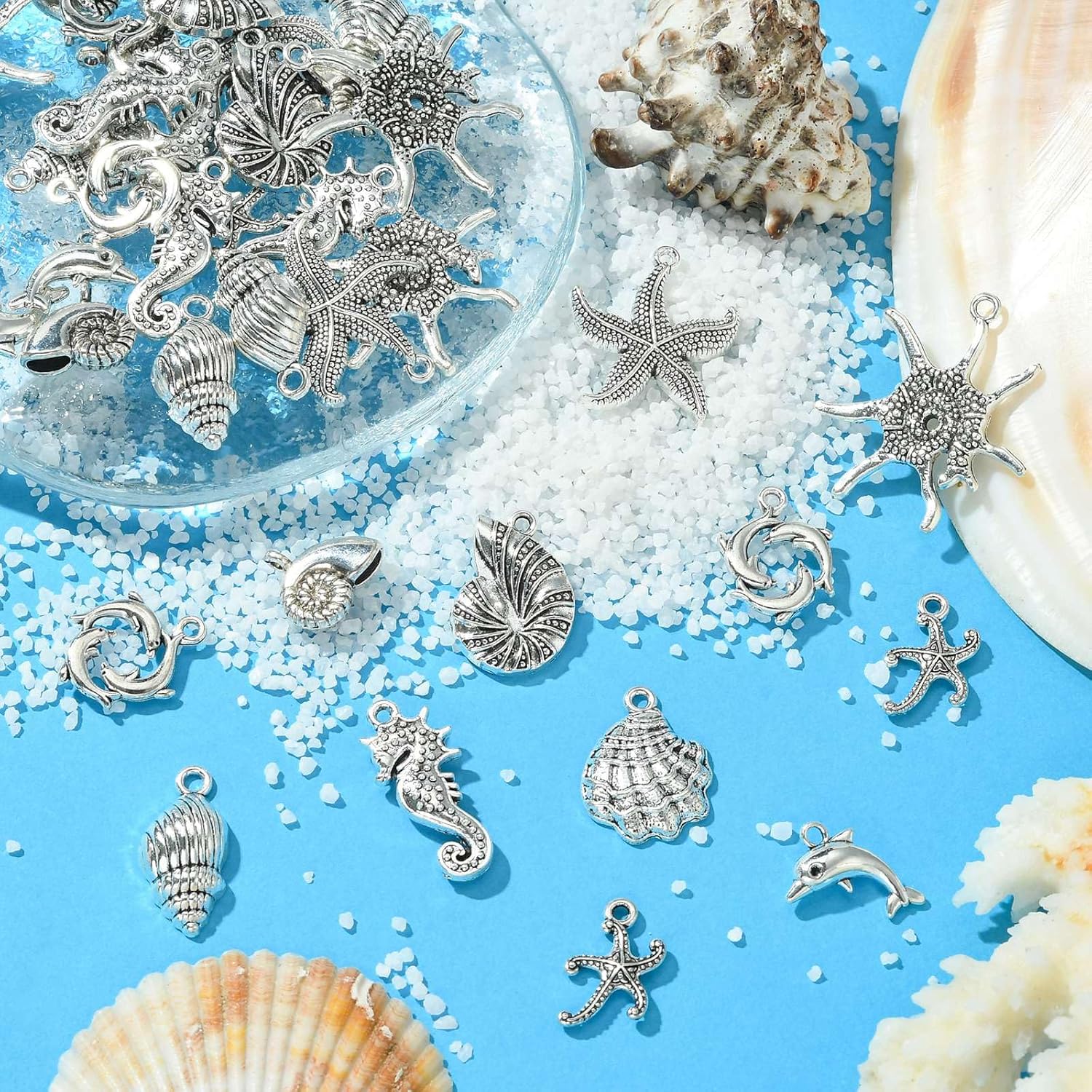 UR URLIFEHALL 50 Pcs 10 Styles Tibetan Ocean Animal Charms Pendants Dolphin Starfish Sea Shell Conch Charms for Bracelet Necklace Jewelry Making - Image 5