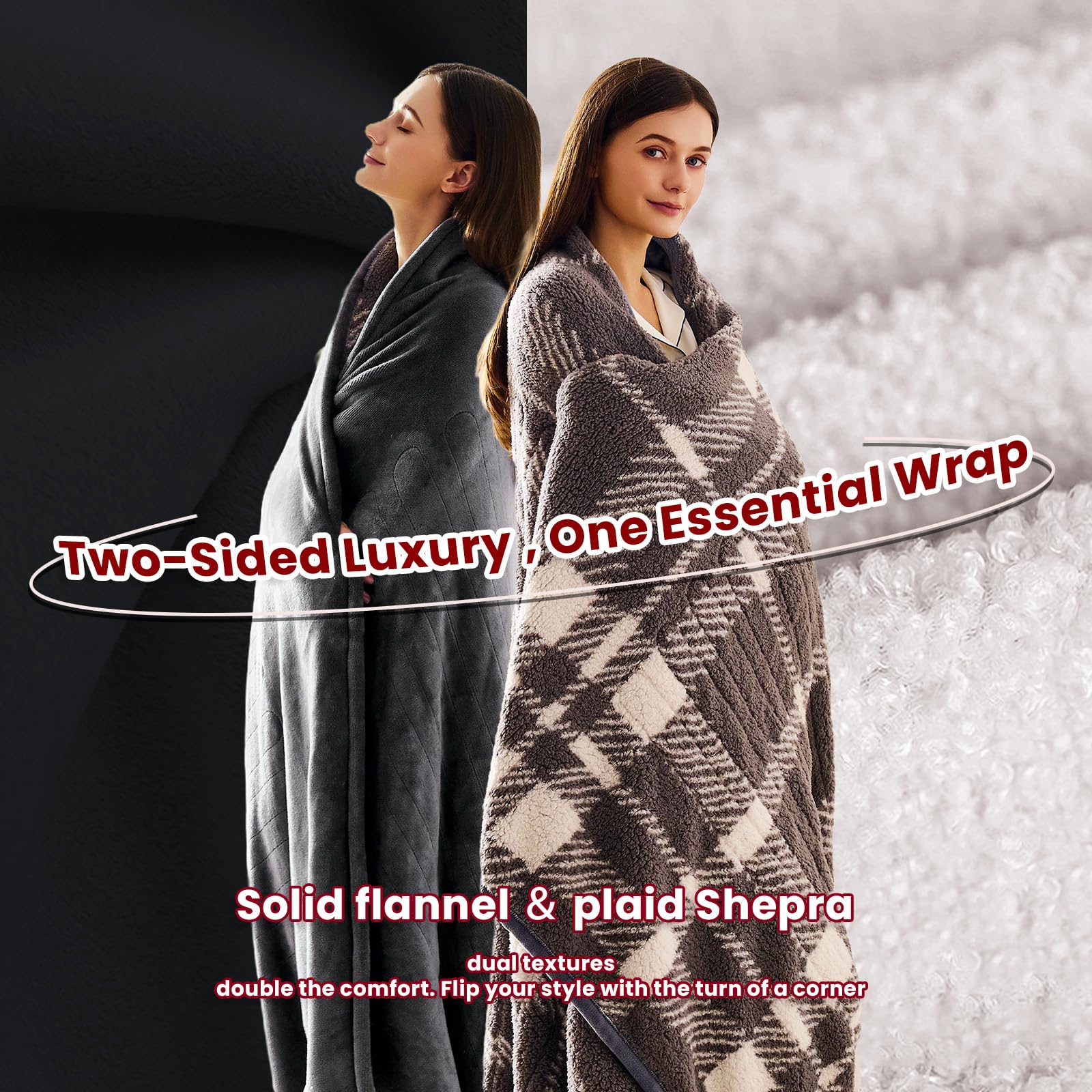 Heated Electric Blanket Full Size - 72"x84" Flannel Heating Blanket with 10 Heating Levels & 5 Time Settings Over-Heat Protection, Winter Warmer for Adults with ETL Certification（Grey）