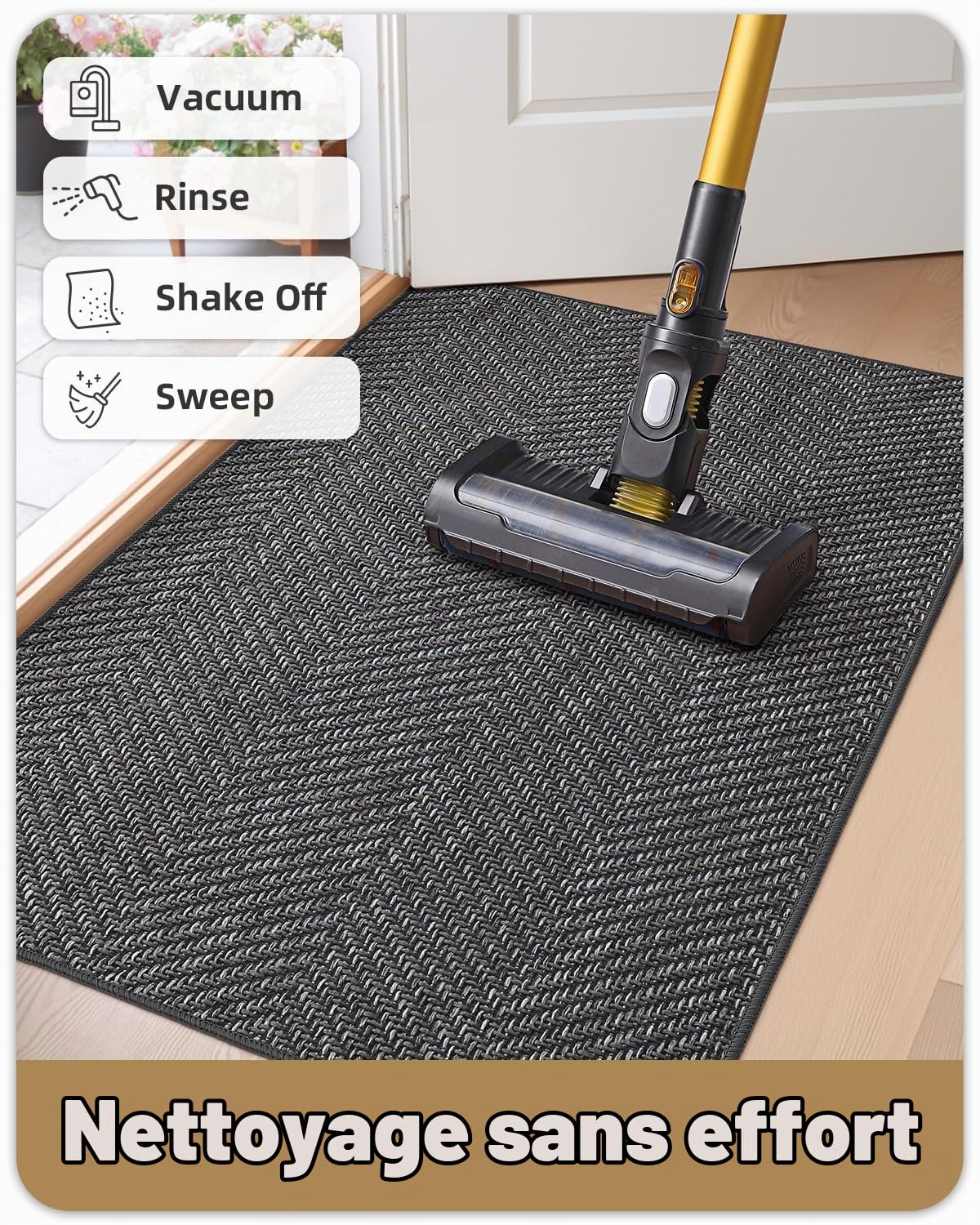 COLOR&GEOMETRY Ultrafin Paillasson Interieur Entree 90 x 150 cm, Tapis Entrée Intérieur Antidérapant, Lavable en Machine, Tapis de Porte pour Entrée, Couloir, Gris Foncé, Emballage Plié
