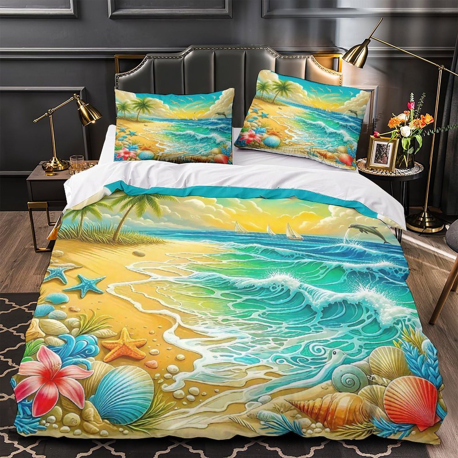 Housse de couette vue sur la mer avec fermeture éclair et impression 3D ultra réaliste