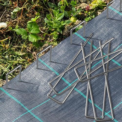 Miniatura 4 de KAKULO Grapas de jardín de calibre 11 de 6 pulgadas, 20 estacas galvanizadas para barrera de malezas, cubierta del suelo, valla de sujeción, césped