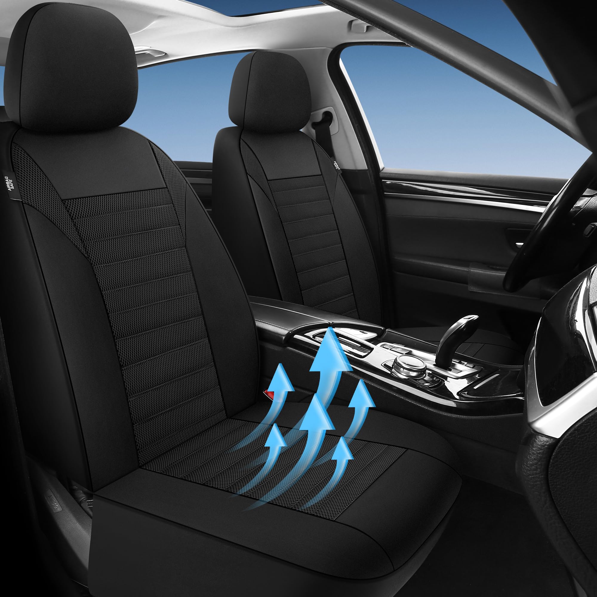 VarCozy Car Seat Covers Front Set 3D Air Mesh, Breathable Premium Cloth Seat Covers for Car, Low Back Automotive Seat Cover, Universal Fit for Most Cars, Sedan, SUV, Airbag Compatible