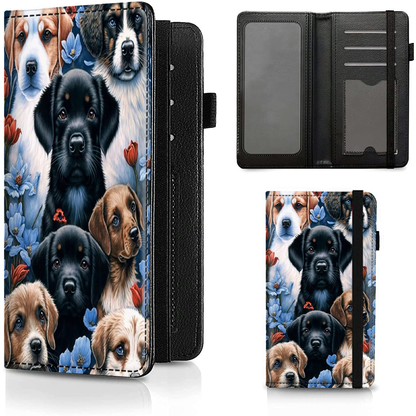Checkbook Cover Lovely Dog Pattern Premium Leather Check Book Holder Wallet with RFID Blocking Function for Men and Women