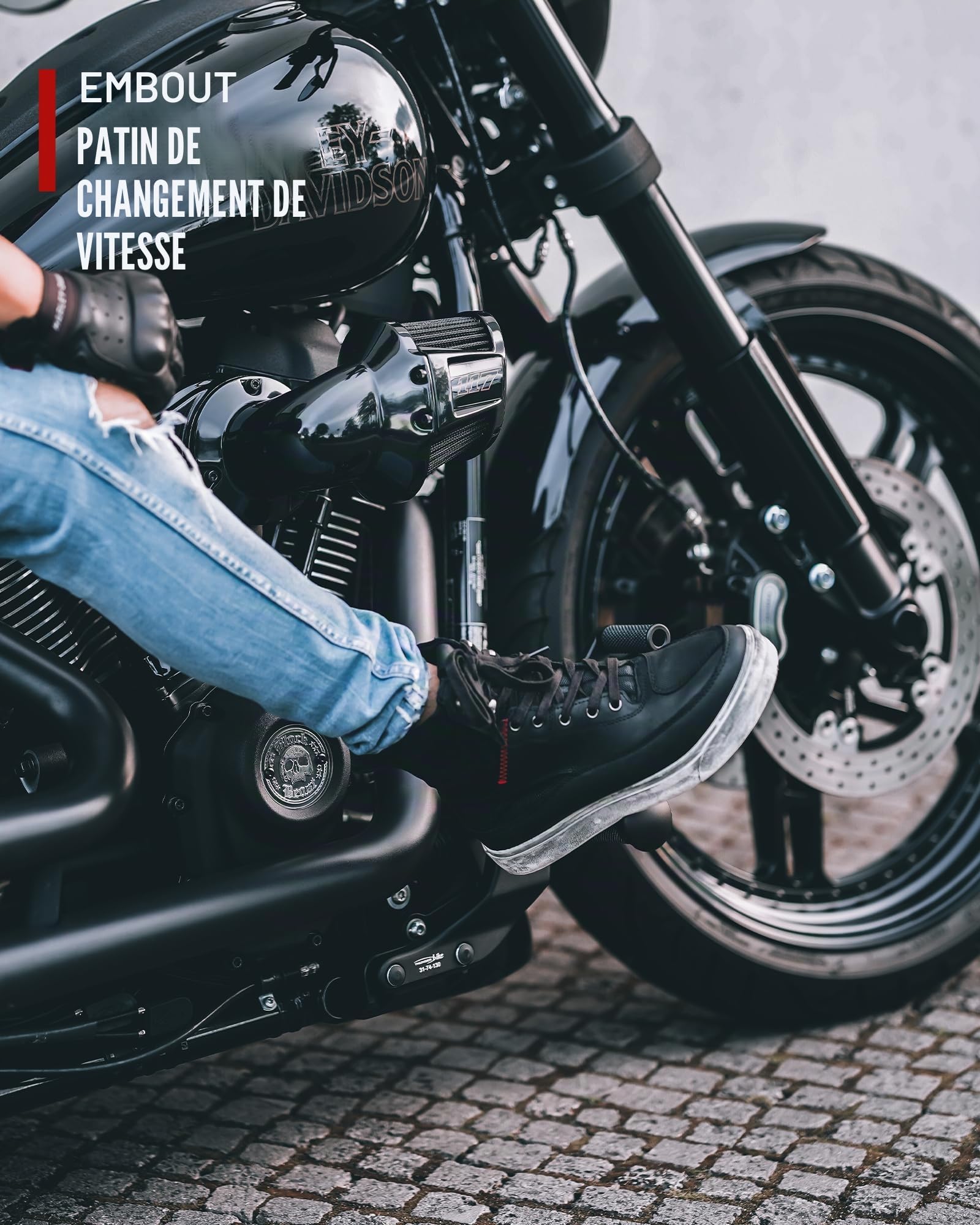 BORLENI Bottes Moto Chaussures Moto Hommes Cuir | Renforcées, avec Soutien de la Cheville, Pad de Changement de Vitesse, Semelle Antidérapante Noir