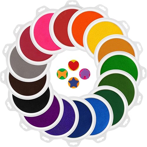 Lorzon Paquete de 16 almohadillas de tinta lavables para niños, almohadillas redondas grandes de 7 pulgadas para pintar con dedos sellos de goma