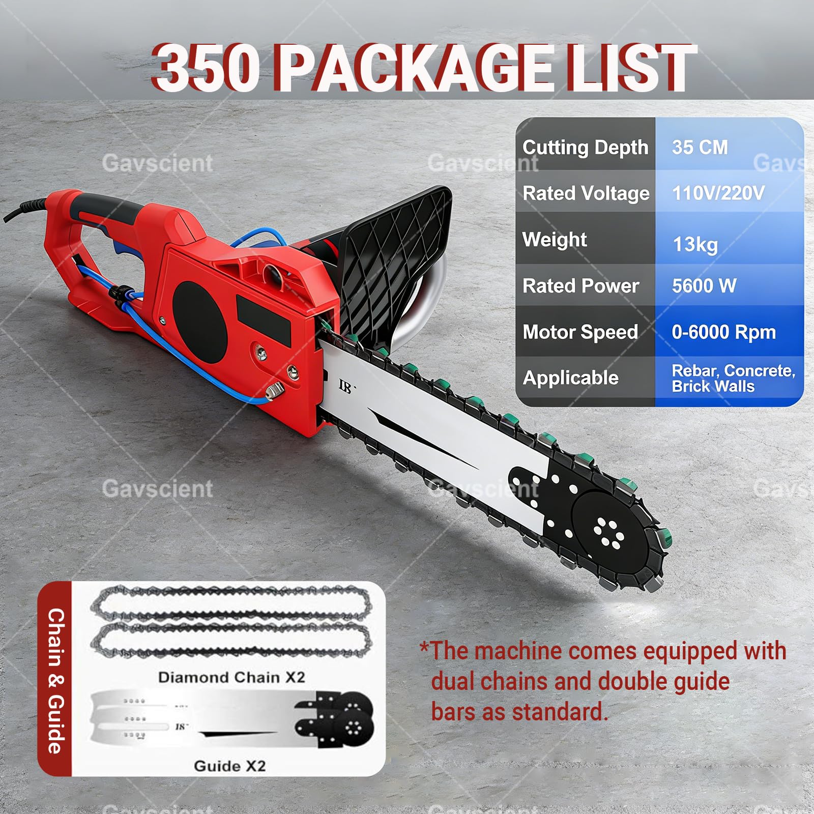Sierra Eléctrica For Hormigón, Electric Concrete Cutting Chainsaw, Diamond Chain Cutter with Water Dust Suppression, Professional Tool For Red Brick and Granite 480mm