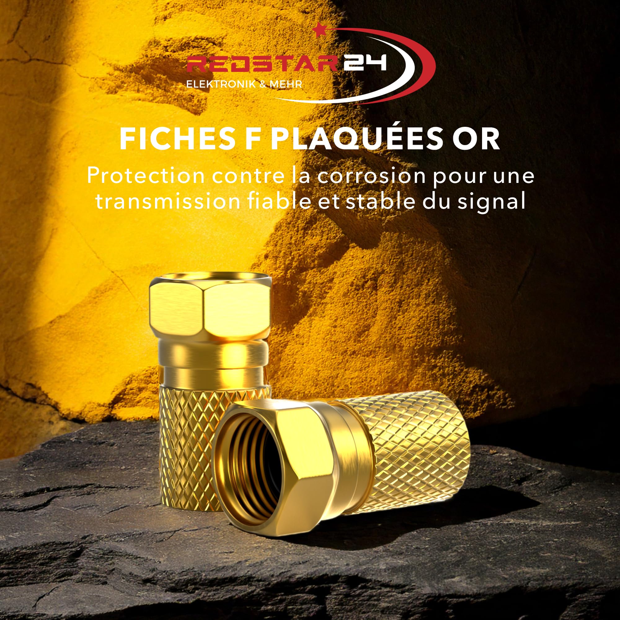 Connecteur F 7mm Fiche F 10 pièces dorées Joint caoutchouc Ecrou large Câble coaxial SAT LNB satellite à visser