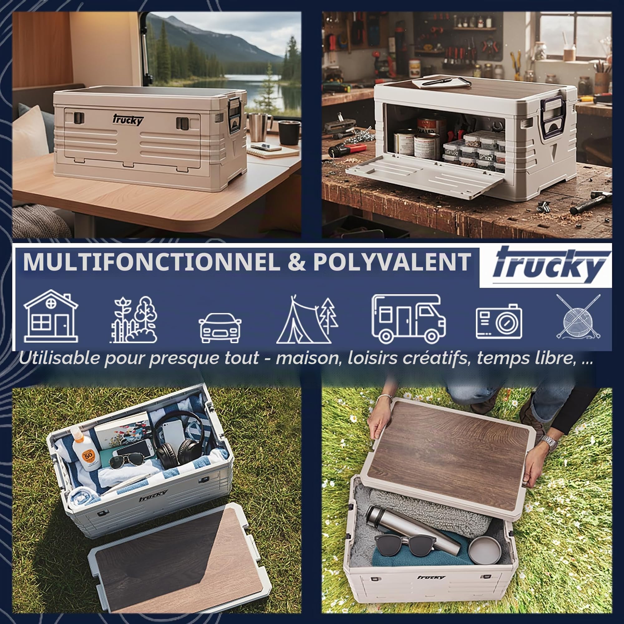 Trucky Coffret de Rangement Boîte Camping Caisse Pliante avec Couvercle