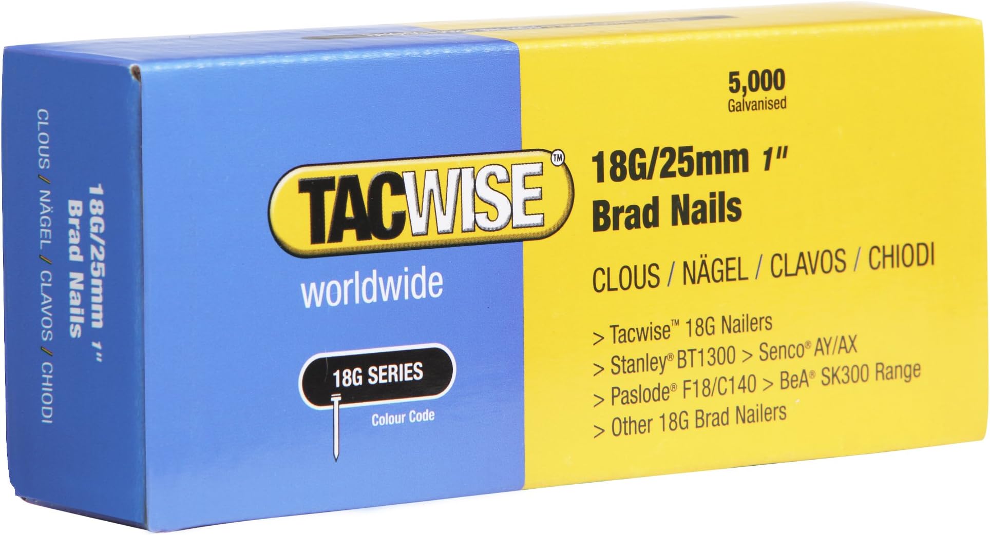 Tacwise 0396 Galvanised Brad Nails Type 18G / 25 mm, Pack of 5,000