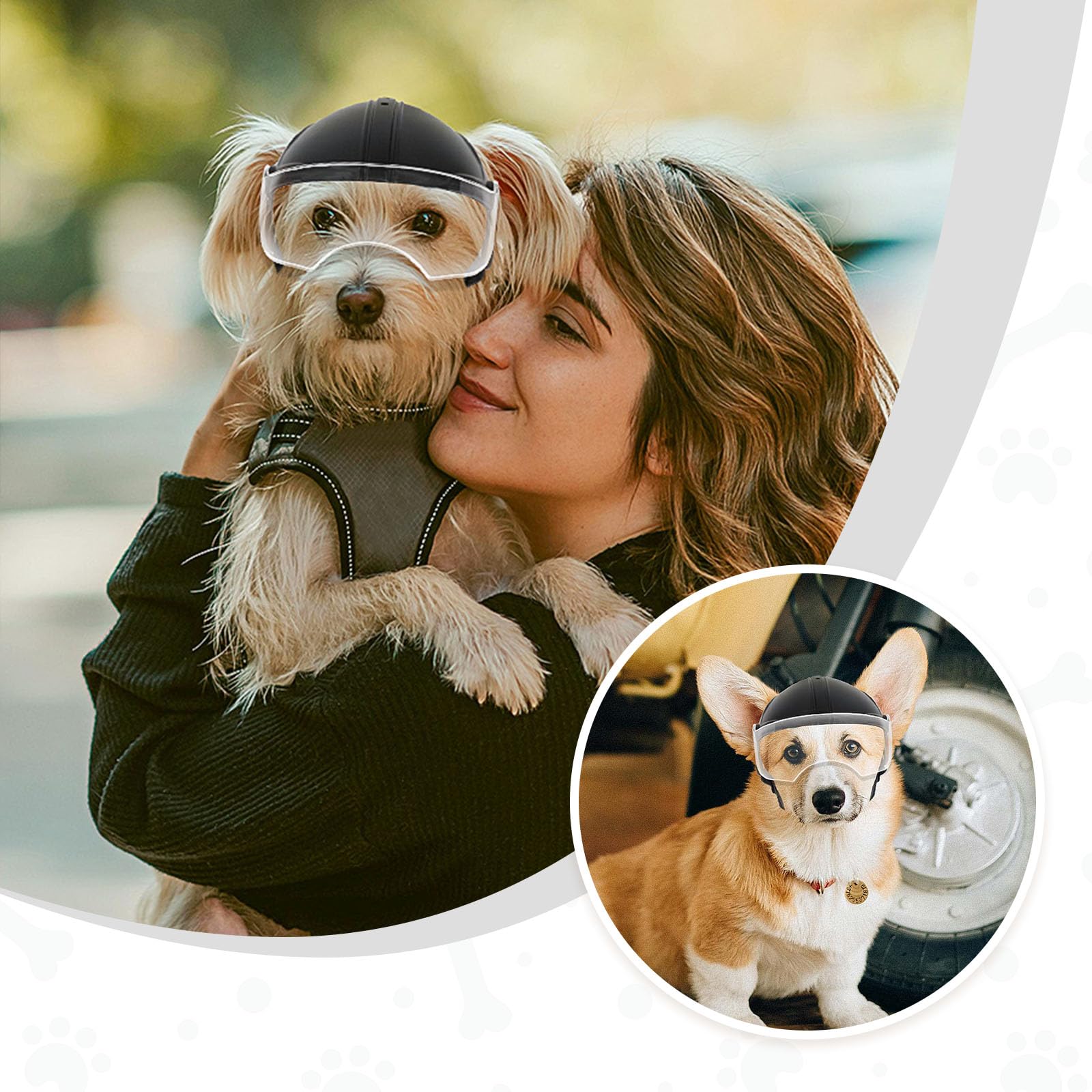 Casco per cani con occhiali resistente Casco per animali domestici Protezione UV Occhiali da sole trasparenti per cani di piccola taglia - Lente trasparente