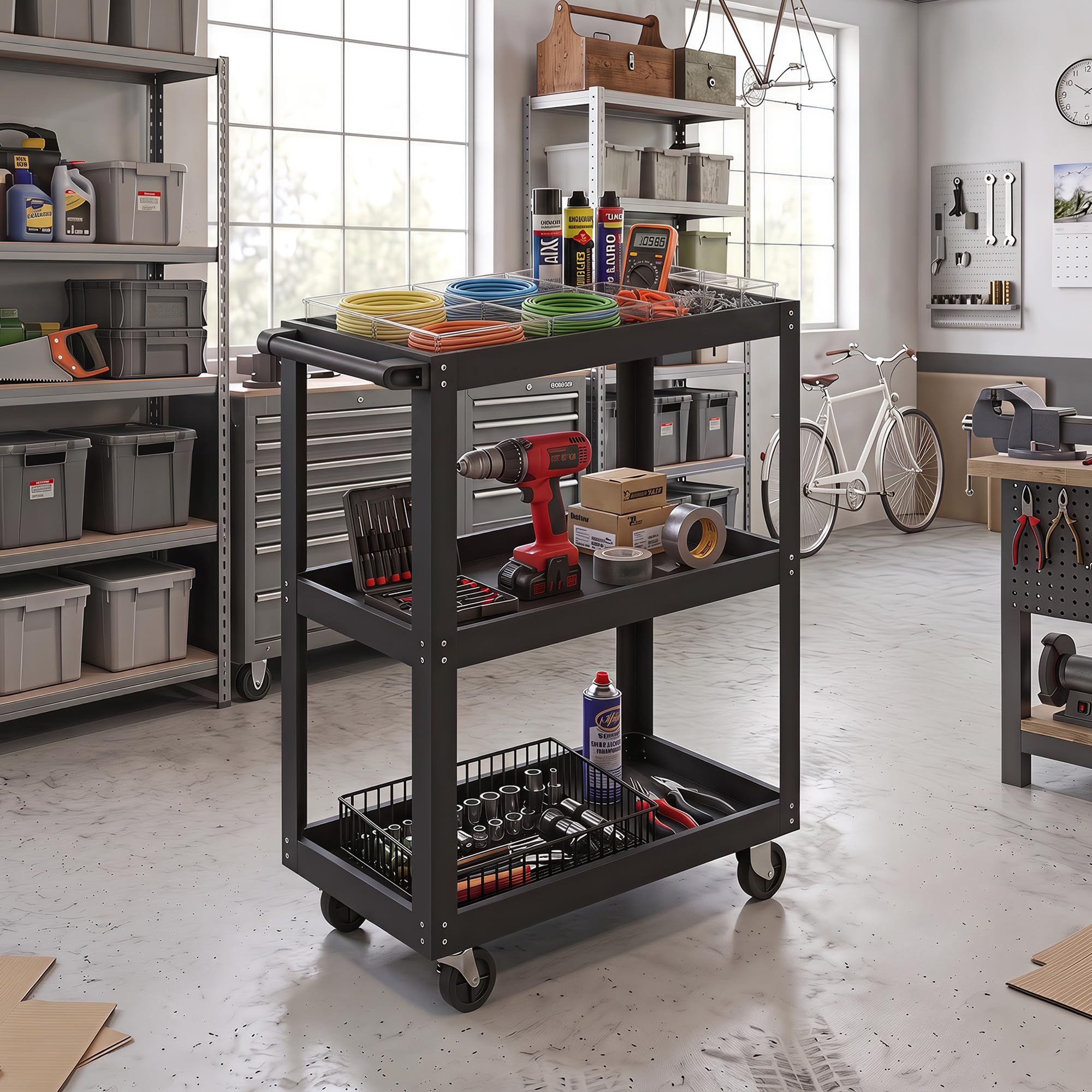 HOMCOM Chariot d'Atelier Servante d'Atelier 3 Niveaux 70,5x35x82,5cm Noir