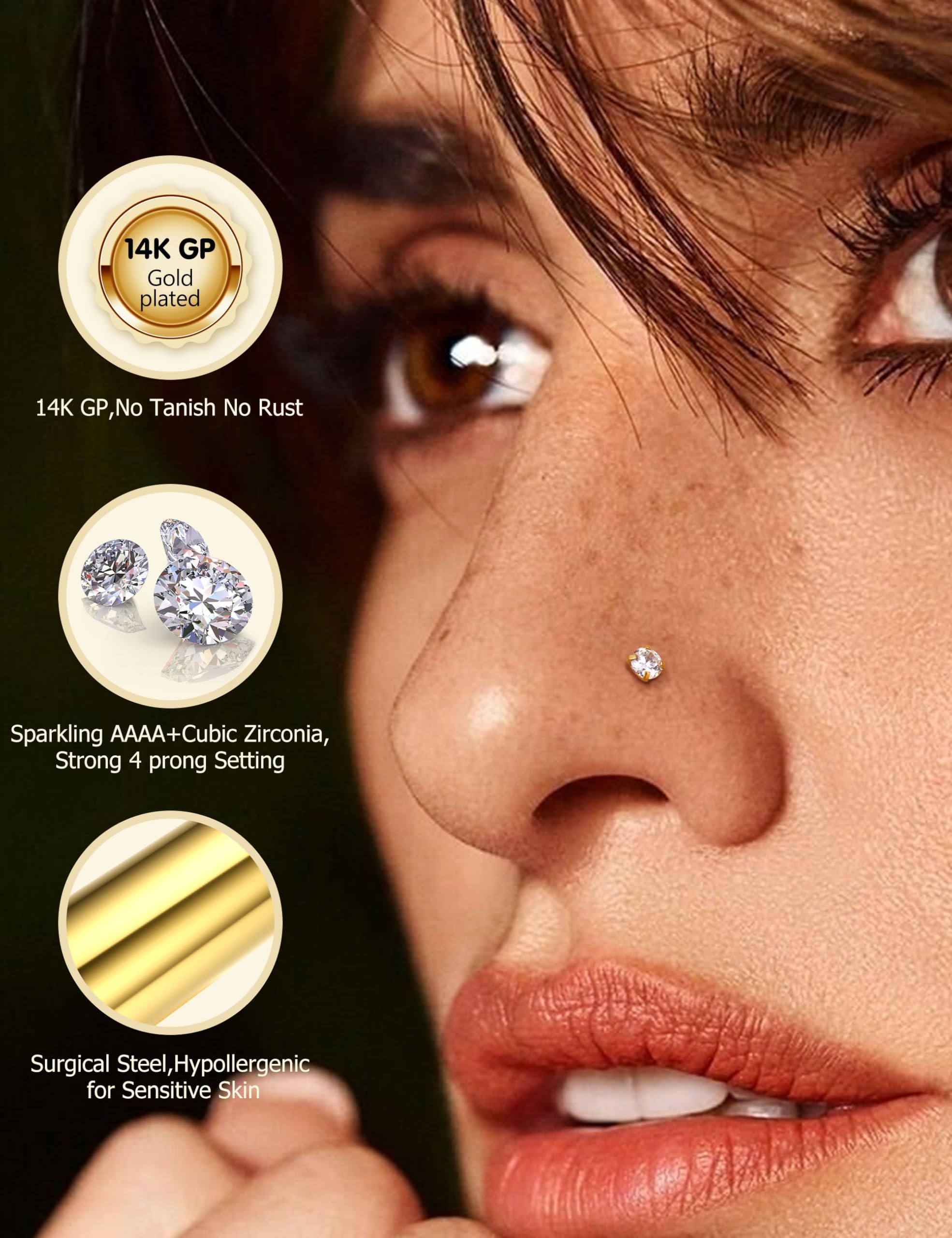 Morfetto 19 Piezas Piercing Nariz Acero Quirurgico Dorado Para Mujeres Hombres 18G/20G L-Hoja Septum Piercing Nariz Aro Tragus Helix Conch Nostril Accesorio​​ Plata/Oro