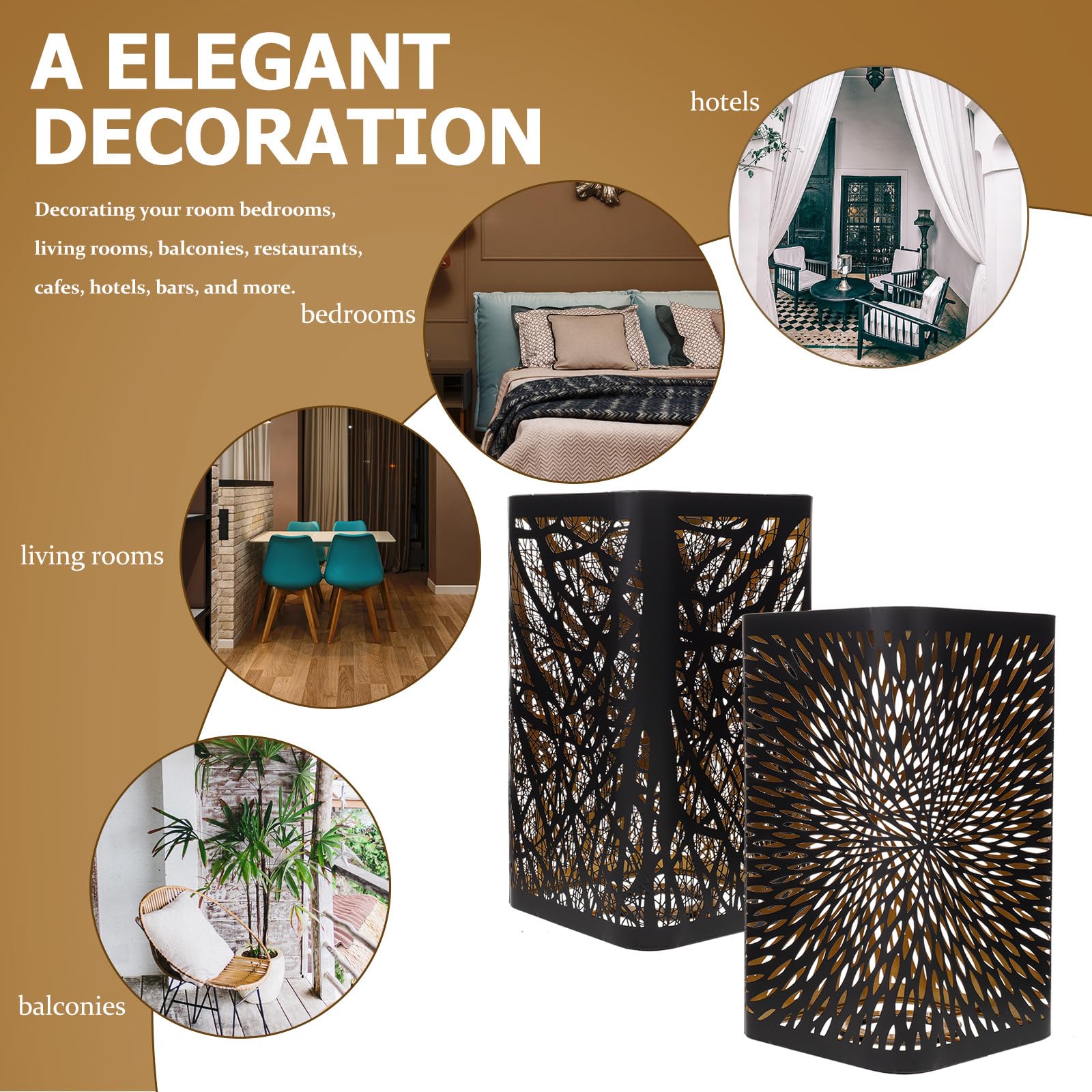UKCOCO Pantalla de Lámpara Metálica E27 Cuadrada Negra y Dorada 2 Piezas Diseño Hueco Tallado Patrón de Bosque y para Lámparas de Mesa y Escritorio Decoración Interior