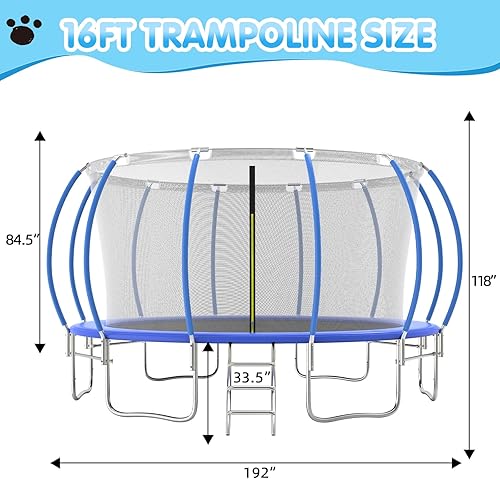 Miniatura 93 de Tranpoline - Tranpoline para exteriores de 16 pies, 14 pies, 12 pies, 10 pies, para niños y adultos, capacidad de peso de tranpoline de 300 a 1000