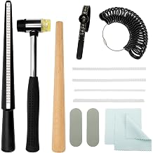 TUNQISM Ring Sizer Measuring Tool Kit, Ring Mandrel Sizing Set with Finger Ring Size Measurer, Ring Shaper Hammer for Fix Bent Rings, Resize Repair Jewelry Tool with Invisible Ring Size Adjuster